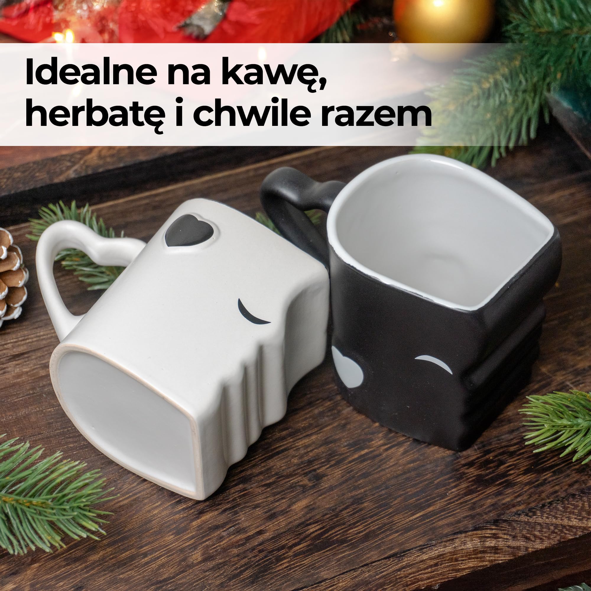MIAMIO - Zestaw kubków do kawy/kubków do całowania w prezencie dla par/na wesele/urodziny/rocznicę, ceramiczne 300 ml (czarne)