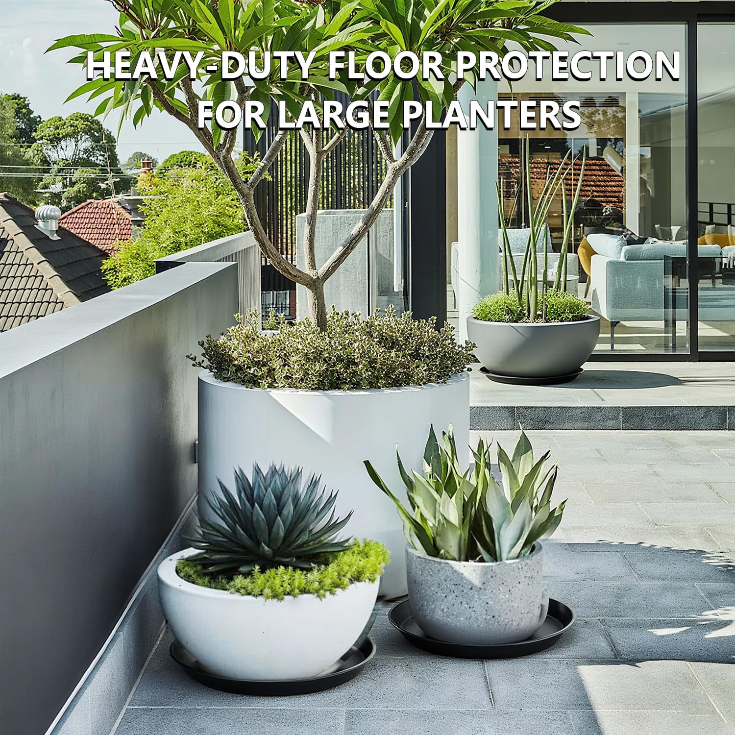 6 Pack 15-Inch Extra Large Black Plant Saucer Trays, Heavy Duty PP Plastic Saucers for Big Flower Pots, Durable Planter Water Catcher Dishes & Strong Garden Patio Drip Trays