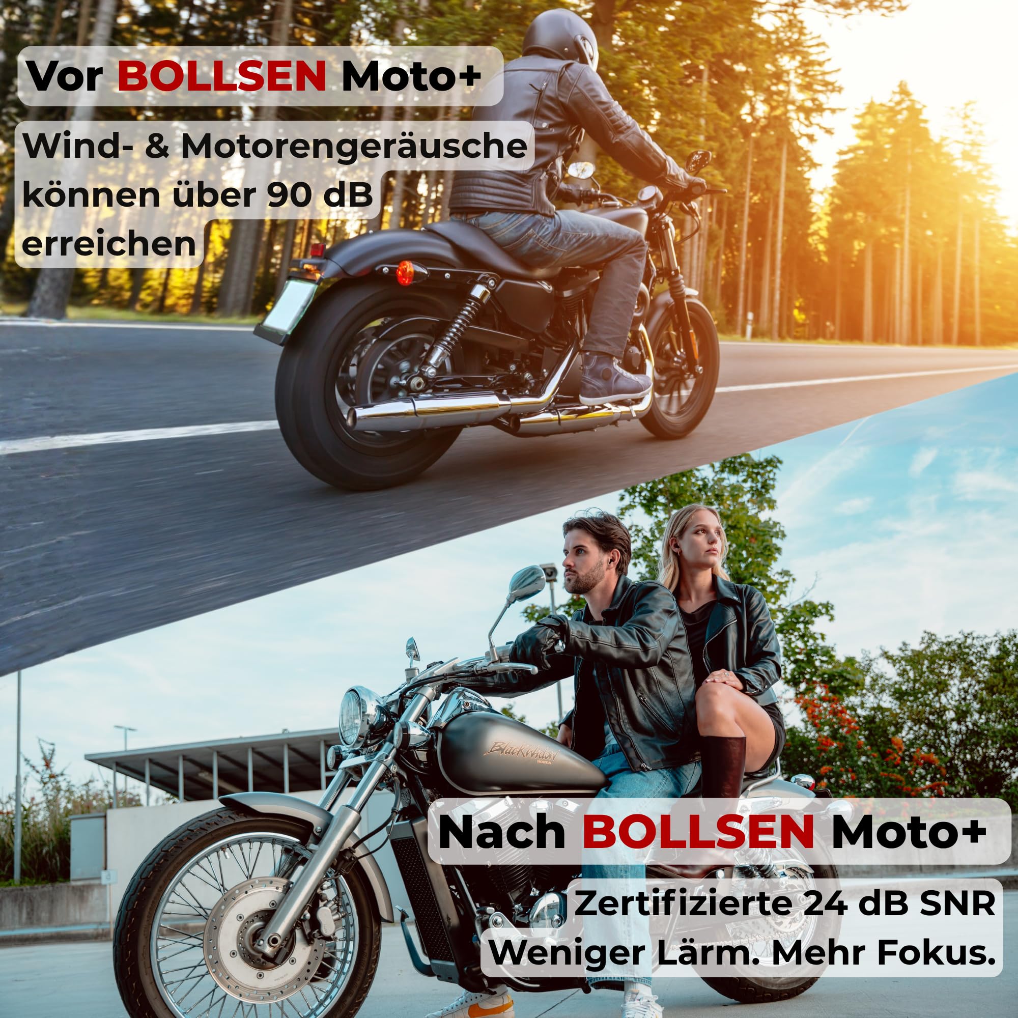 BOLLSEN Motorrad Ohrstöpsel – Wiederverwendbare Ohrstöpsel für Motorradfahrer – Windgeräuschreduzierung mit 24 dB SNR – Passt unter den Helm – Waschbar, Langlebig & Bequem (2)