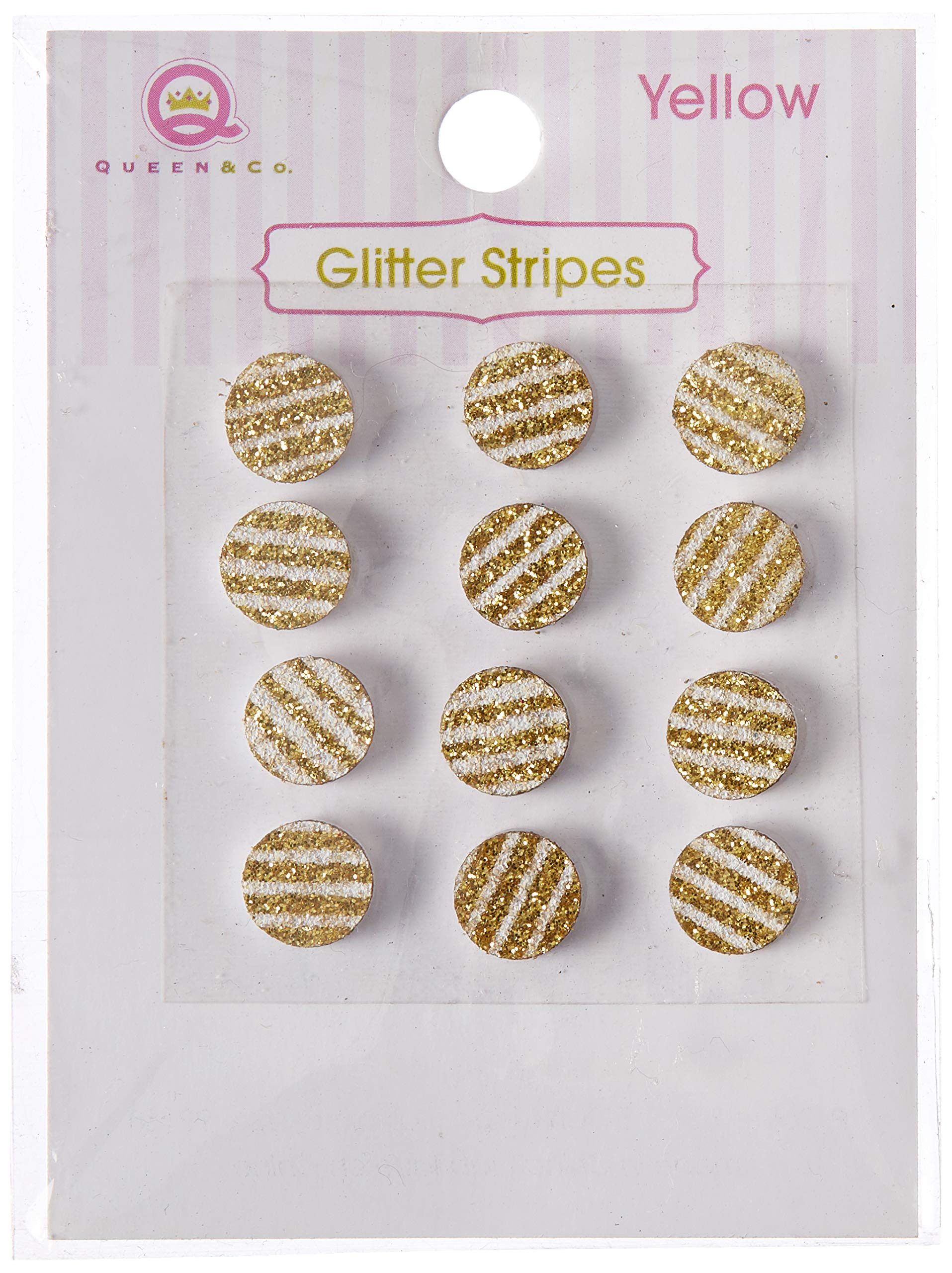 Queen and Co Queen and Co Striped Glitter Dots 8mm Self-Adhesive 1-Yellow, Other, Multicoloured