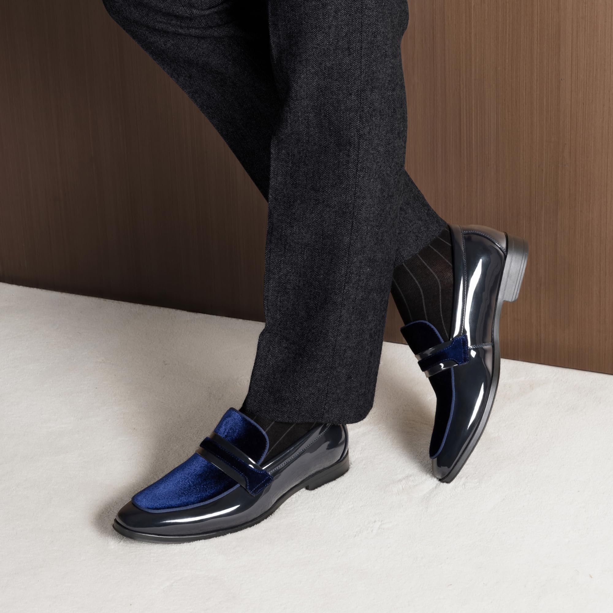 Bruno Marc Mocassini Tuxedo Classici da Uomo in Velluto Slip on Elegante Patent Scarpe