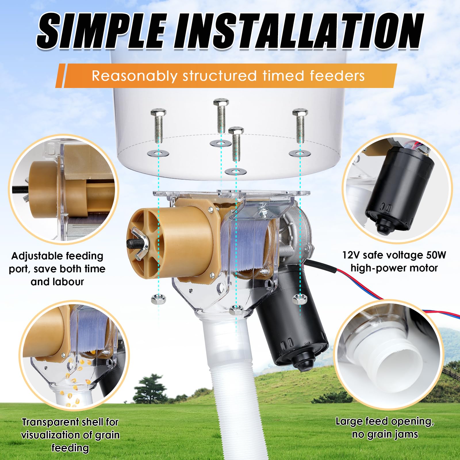 Comedero automático de pollo con temporizador, 16 grupos de comederos de aves de corral cronometrados y cuantitativos, kit dispensador de alimentos por gravedad automática para pollo, gallo,