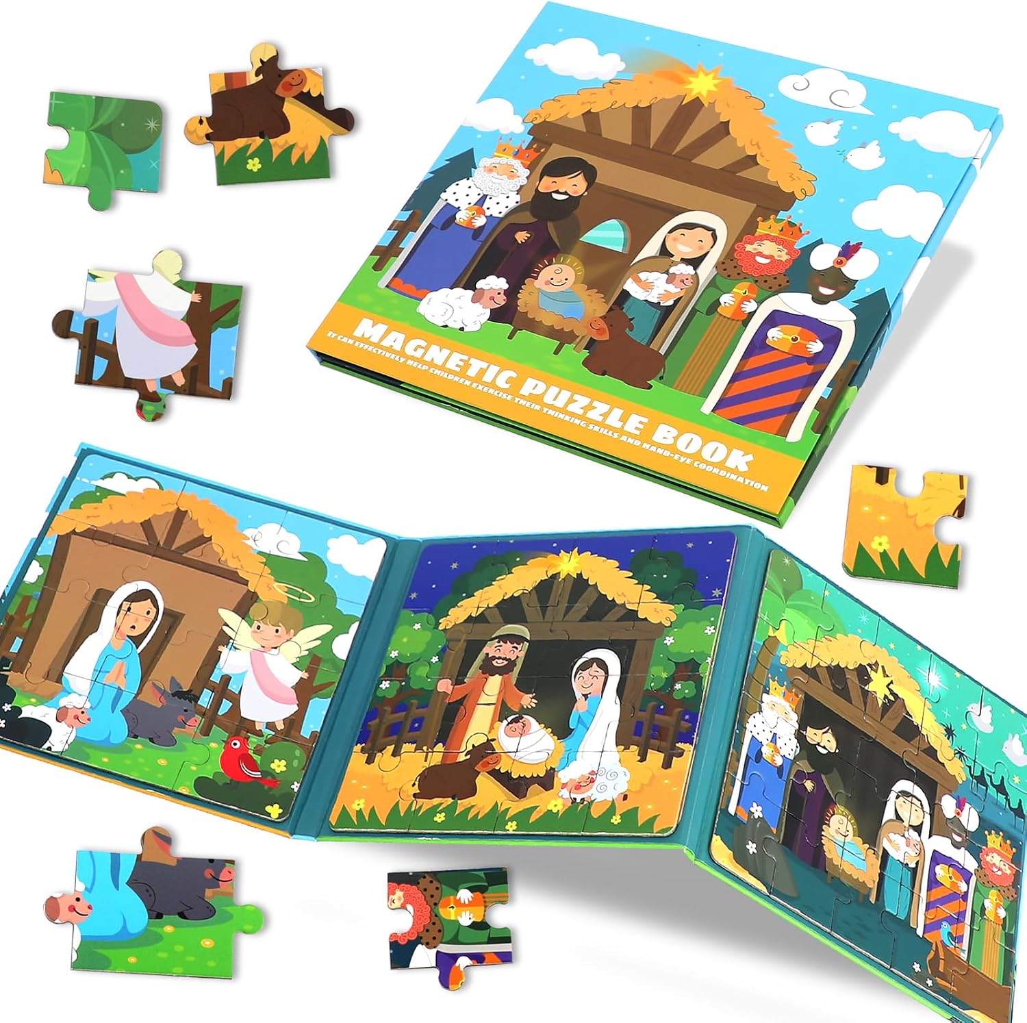 Nativity Scene Magnetic Puzzle for Toddlers 3-5, Easter Nativity Jigsaw Puzzles Set for Kids, Christian Religious Preschool Educational Airplane Road Trip Activities Toys for 3 4 5 6 Boys Girls