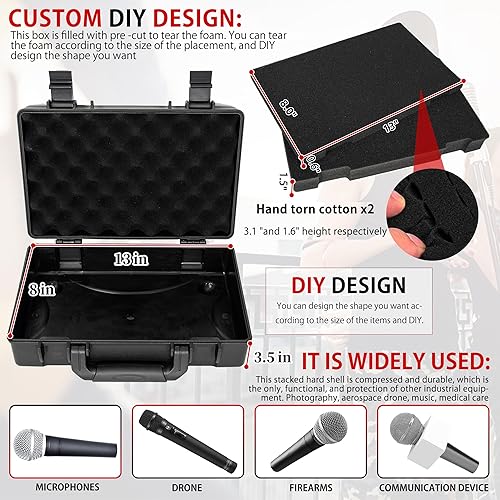 Miniatura 60 de Estuche de transporte duro impermeable, caja de almacenamiento a prueba de golpes con espuma personalizable, caja de herramientas protectora