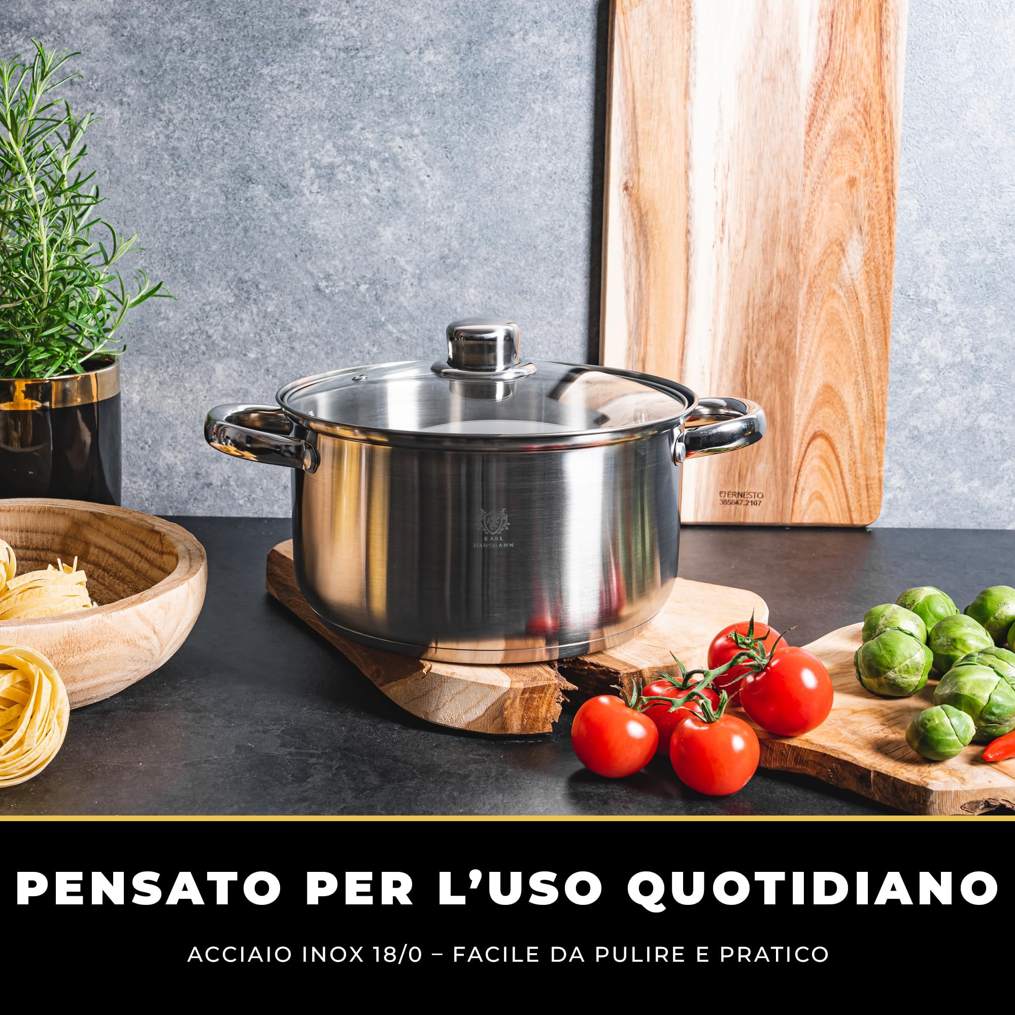 KARL HAUSMANN Set di Pentole Induzione - 4 Pezzi - Batteria di Pentole Acciaio Inox - Scala Interna - Pentola per Induzione, Gas, Elettrica e in Vetroceramica - Riscaldamento e Cottura Uniforme