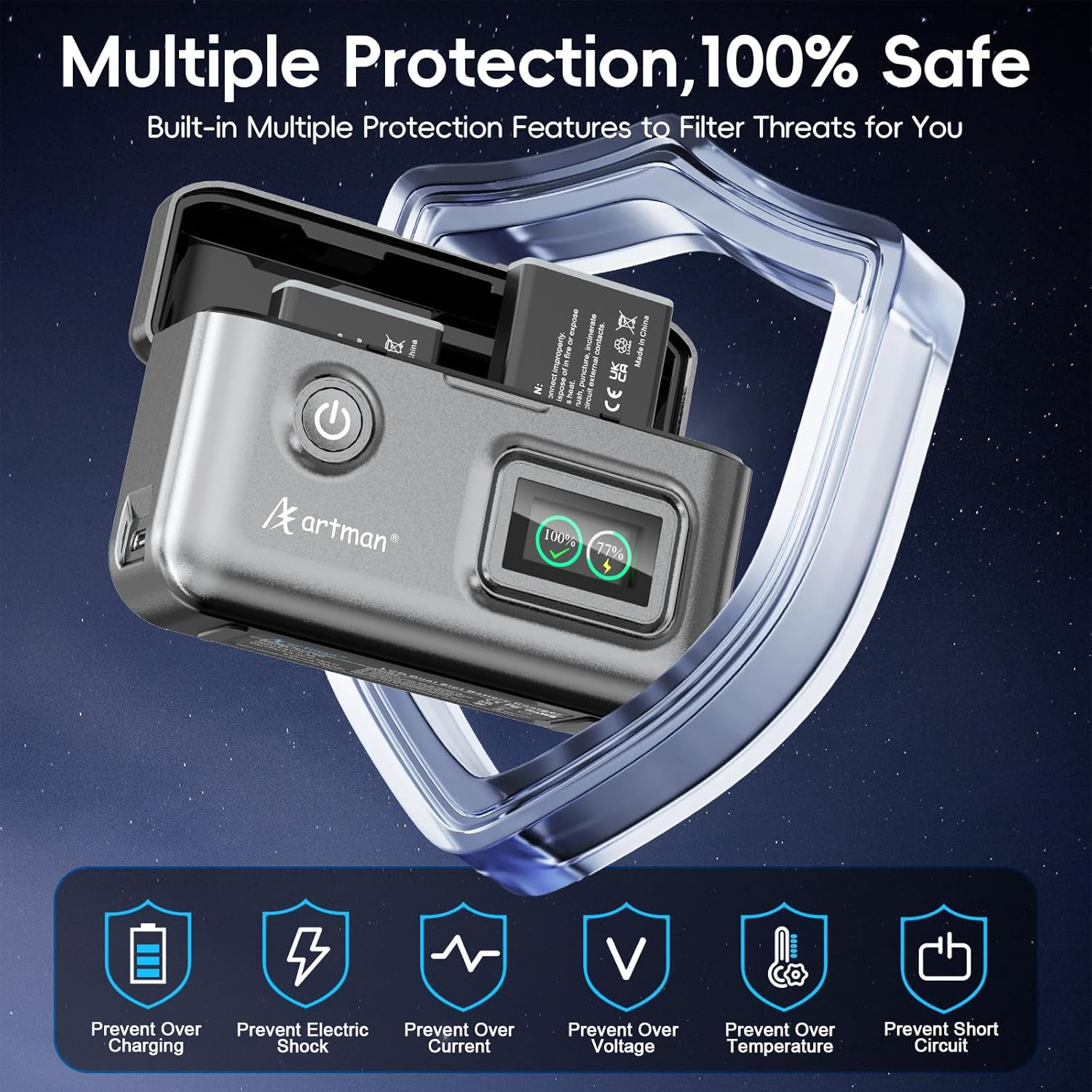 Artman 2-Pack NB-13L Battery 1700mAh and 2-Slot LCD Display Charger for Canon PowerShot G7 X Mark III,G7 X Mark II,G7 X,G1 X Mark III,G5 X Mark II,G5 X,G9 X Mark II,SX740 HS,SX730 HS,SX720 HS,SX620 HS - Image 5