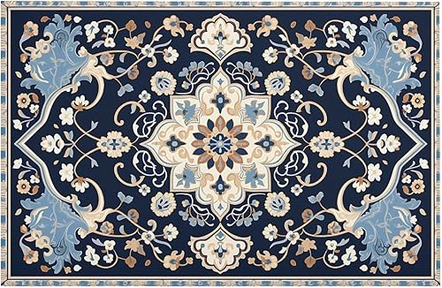 Tapete rústico de lujo con estampado floral, lavable, elegante, vintage, bohemio, antideslizante, para entrada, sala de estar, dormitorio, 23.6 x