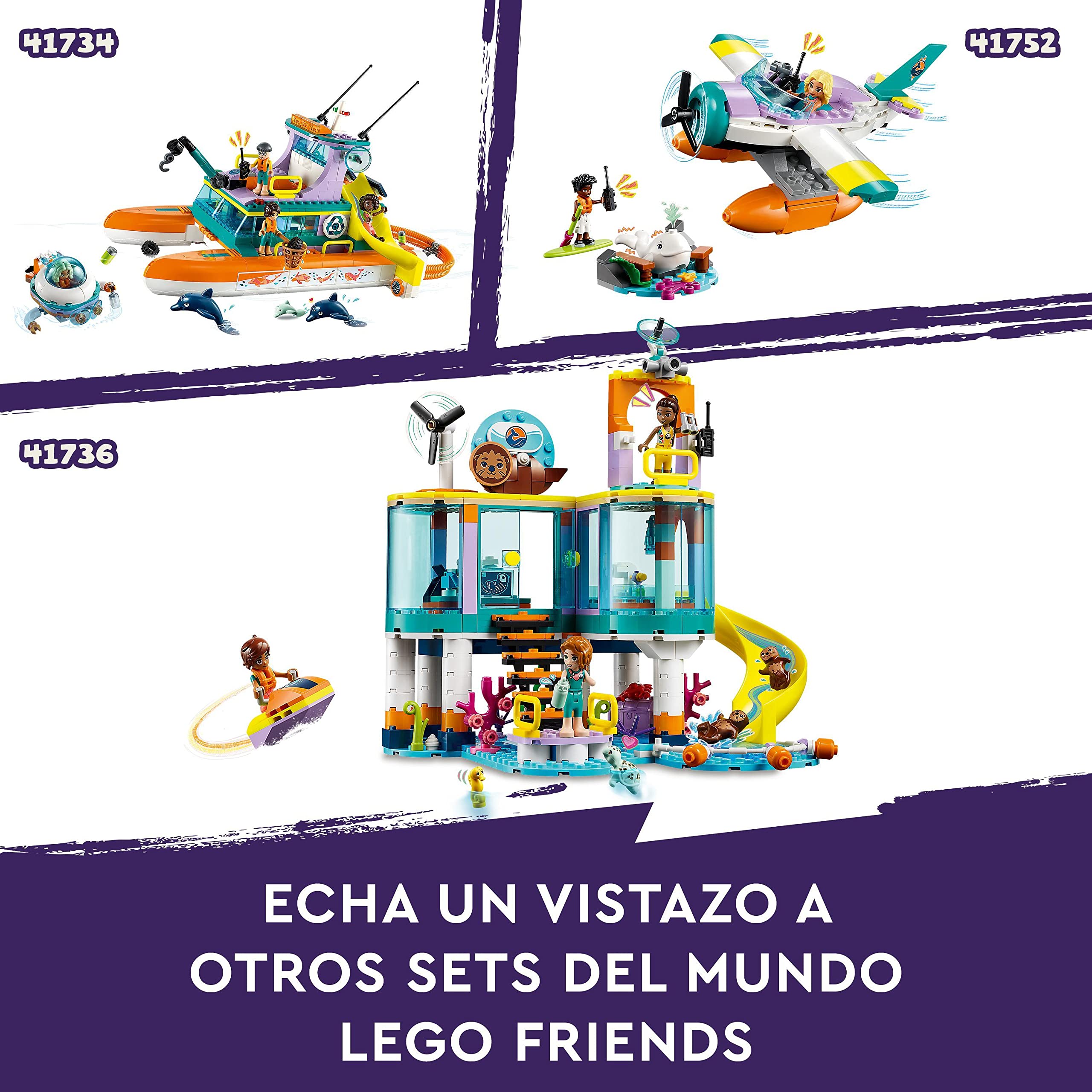 LEGO Friends Centro de Rescate Marítimo, Juguete para Niños y Niñas de 7 Años o Más, Juego de Veterinario, Figuras de Animales Marinos: Nutria, Caballito de Mar y Tortuga, Regalo de Cumpleaños 41736