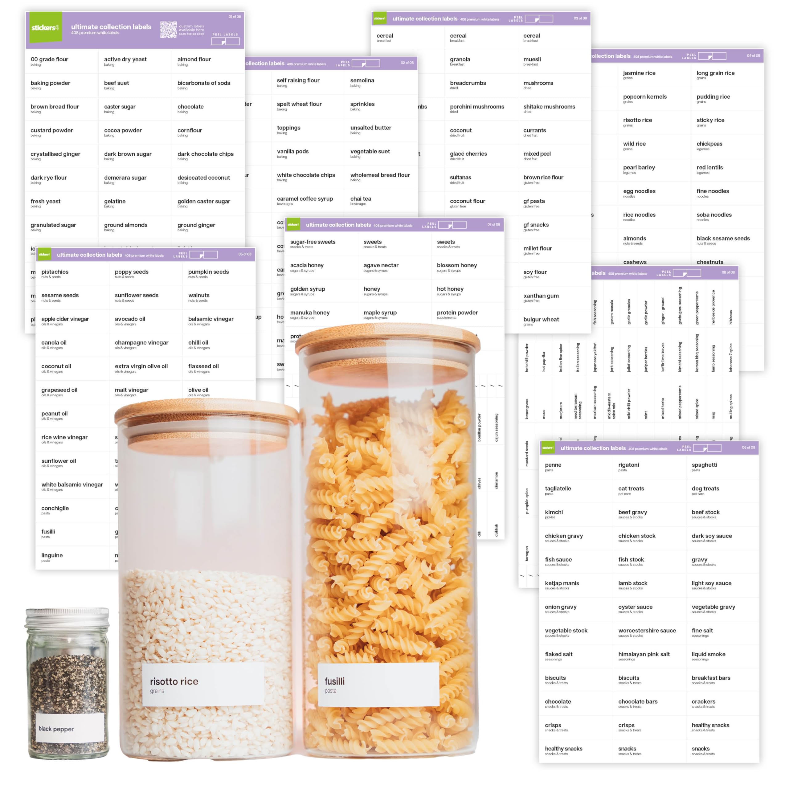 418 x Kitchen Labels for Jars - Contemporary Pantry Labels for Jars and Herb and Spice Labels for Spice Jars