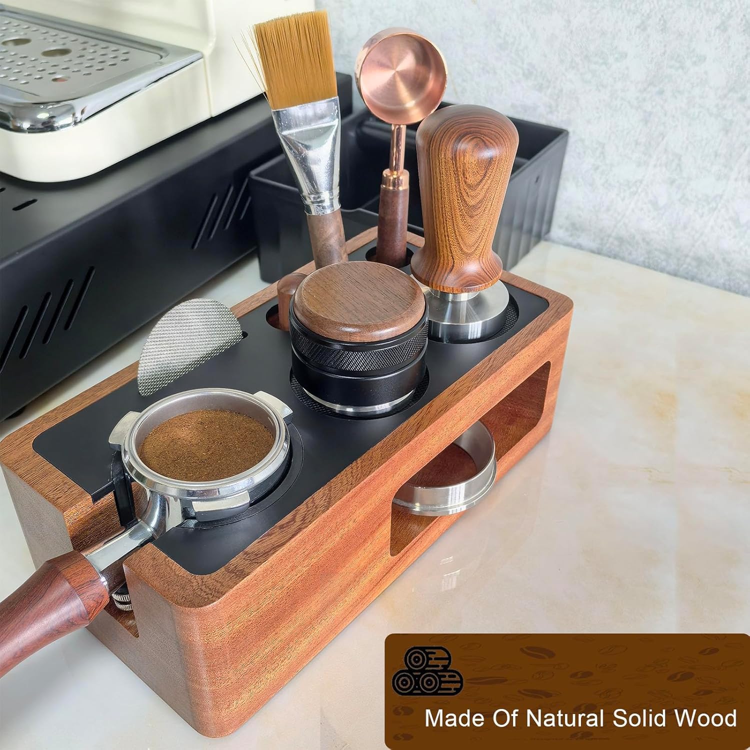 Verbesserte Espresso-Stopfstation, Massivholz, Espresso-Zubehör-Organizer, multifunktionaler Kaffeezubehör, Tamper Sta-Tion, Espresso-Station passend für Standard-Siebträger (A1)