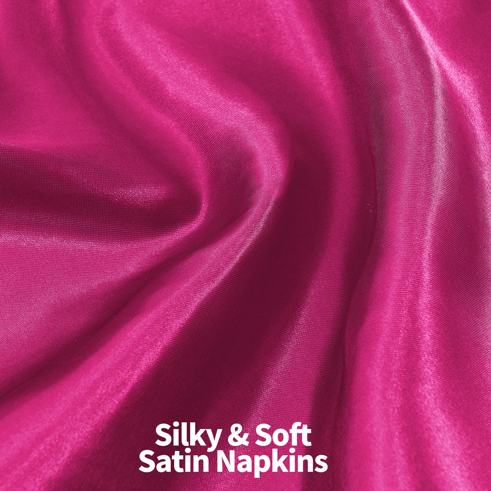 RUDONG M 72 Stück Hot Pink Satin-Servietten, 43,2 x 43,2 cm, quadratische Stoffservietten, weiche Stoffserviette mit gewellten Kanten, wiederverwendbar und waschbar, Tischservietten für Hochzeiten,