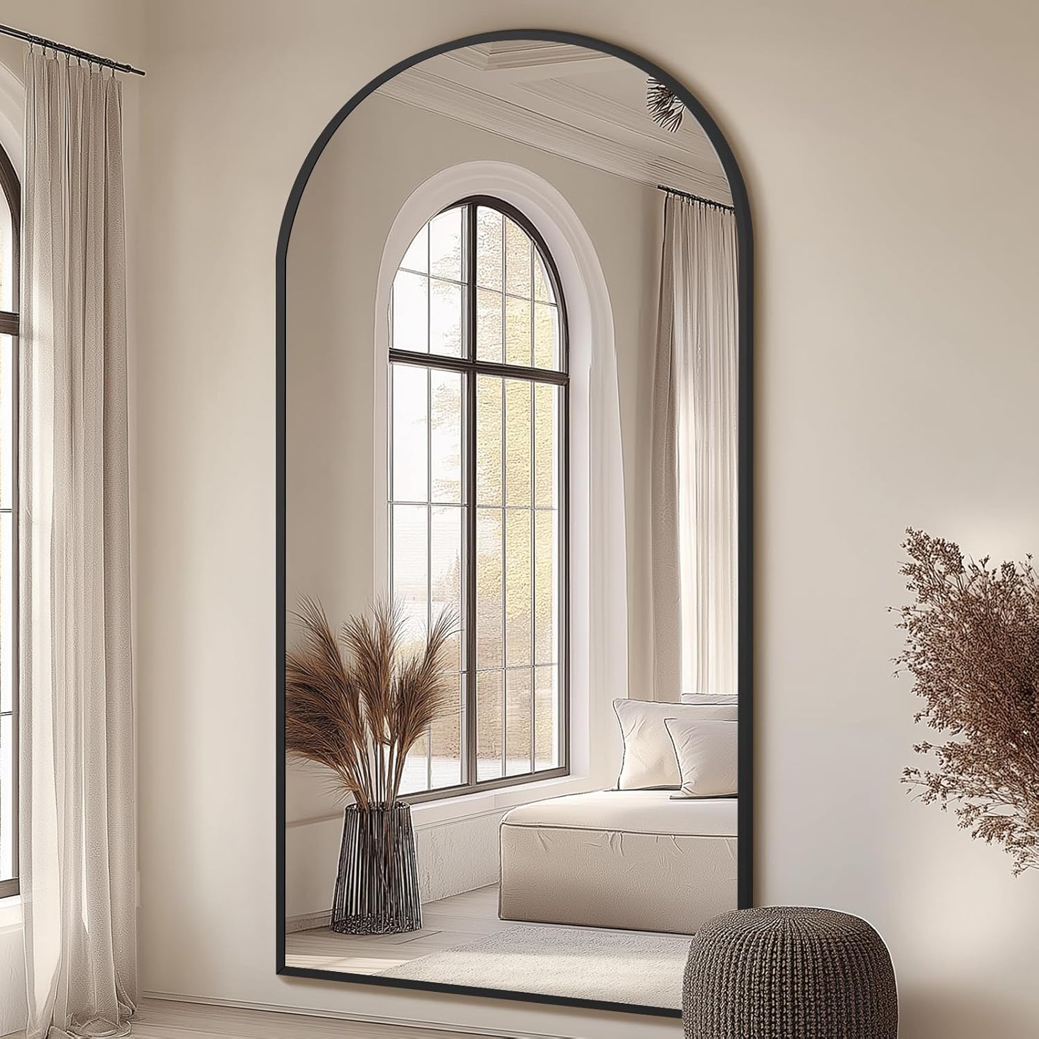 melomoir arched oversized floor mirror, 81"x41", full body mirror for bedroom/living room, black frame with tempered glass, wall mirror full length black 81"l x 41"w
