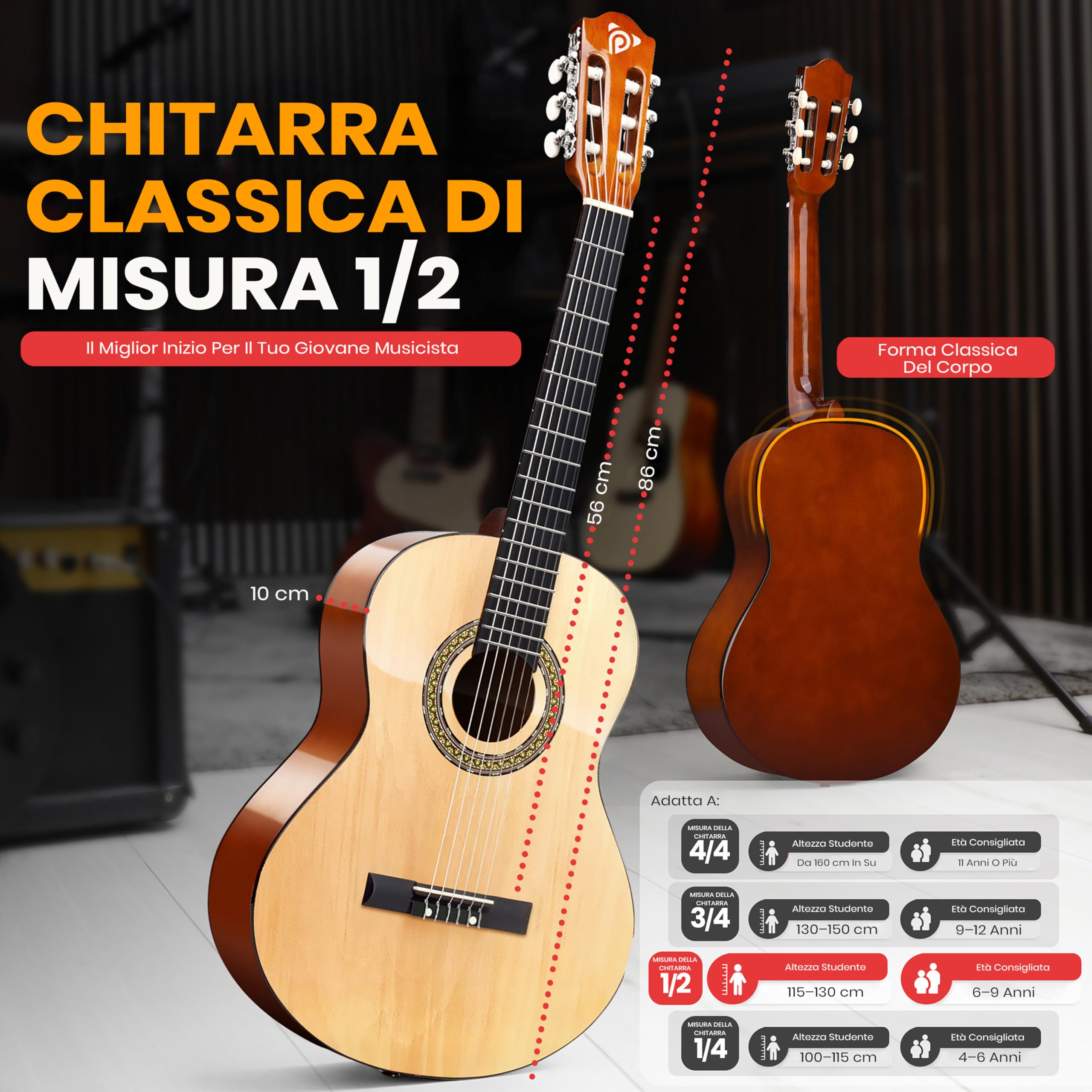Pyle Kit Chitarra Acustica 3/4 Junior per Bambini Adulti 86,3 cm