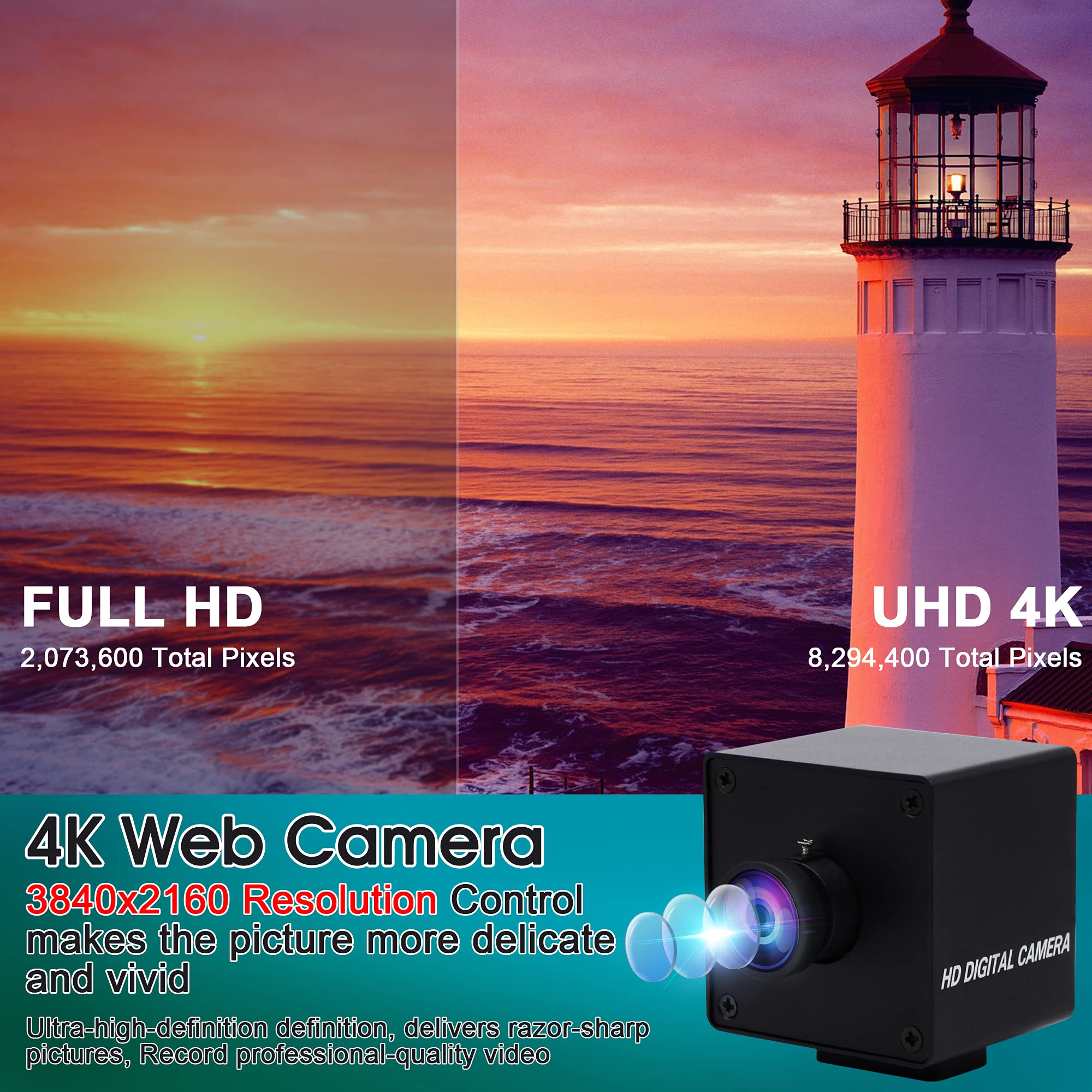 ELP Webcam 4K, Ultra HD, gran angular 30 fps, cámara web para PC, con objetivo de 170 grados, sensor IMX317, mini cámara UVC, cámara web OTG, para Mac/Windows/Linux/Raspberry Pi USB4KHDR01-KL170