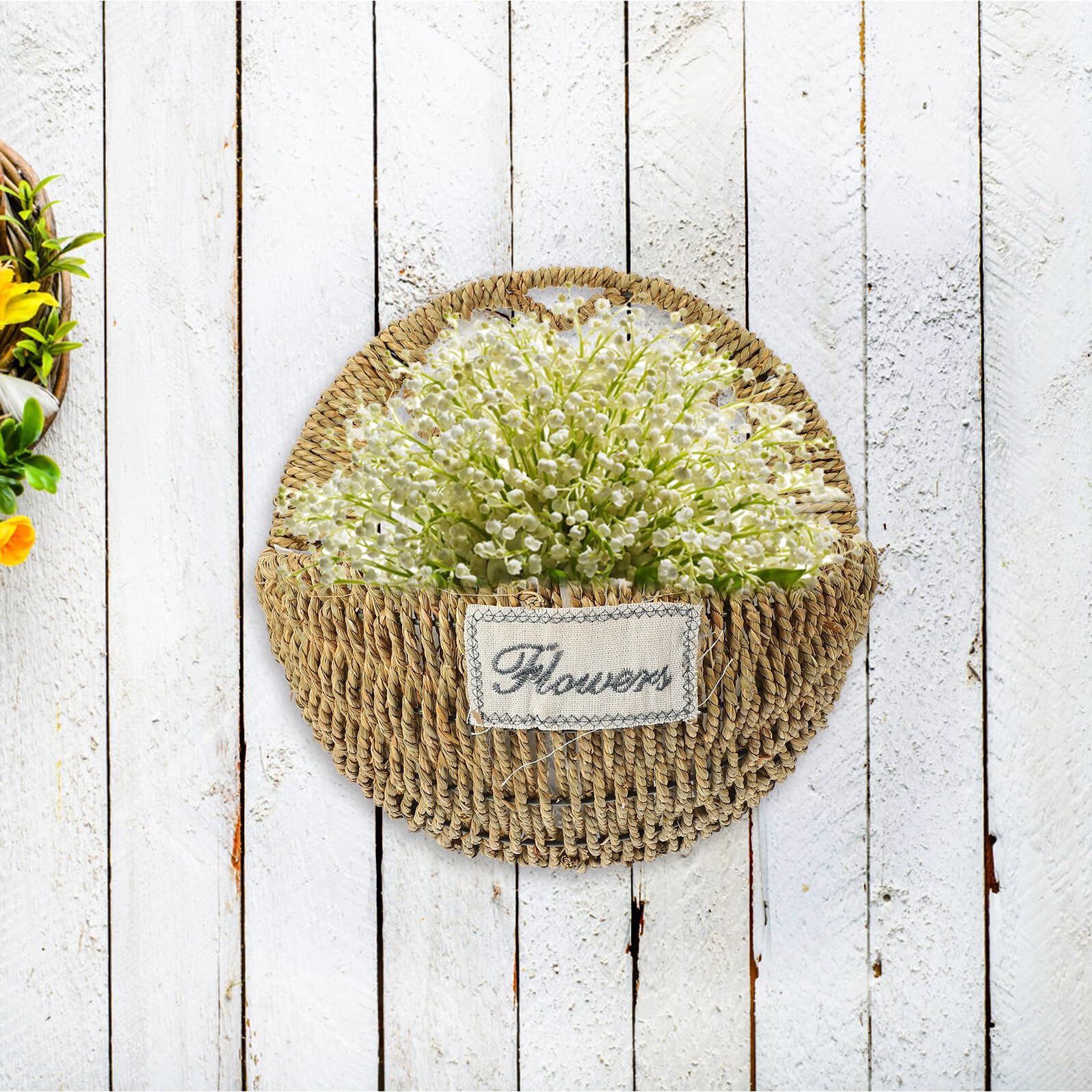 TEHAUX Herzförmiger Großer Geflochtener Blumentopf Aus Stroh Mit Eisen Wandhalterung Hängender Pflanzkorb Für Balkon Garten Und Innenbereich Dekorativer Hängekorb Für Kräuter Und Sukkulenten