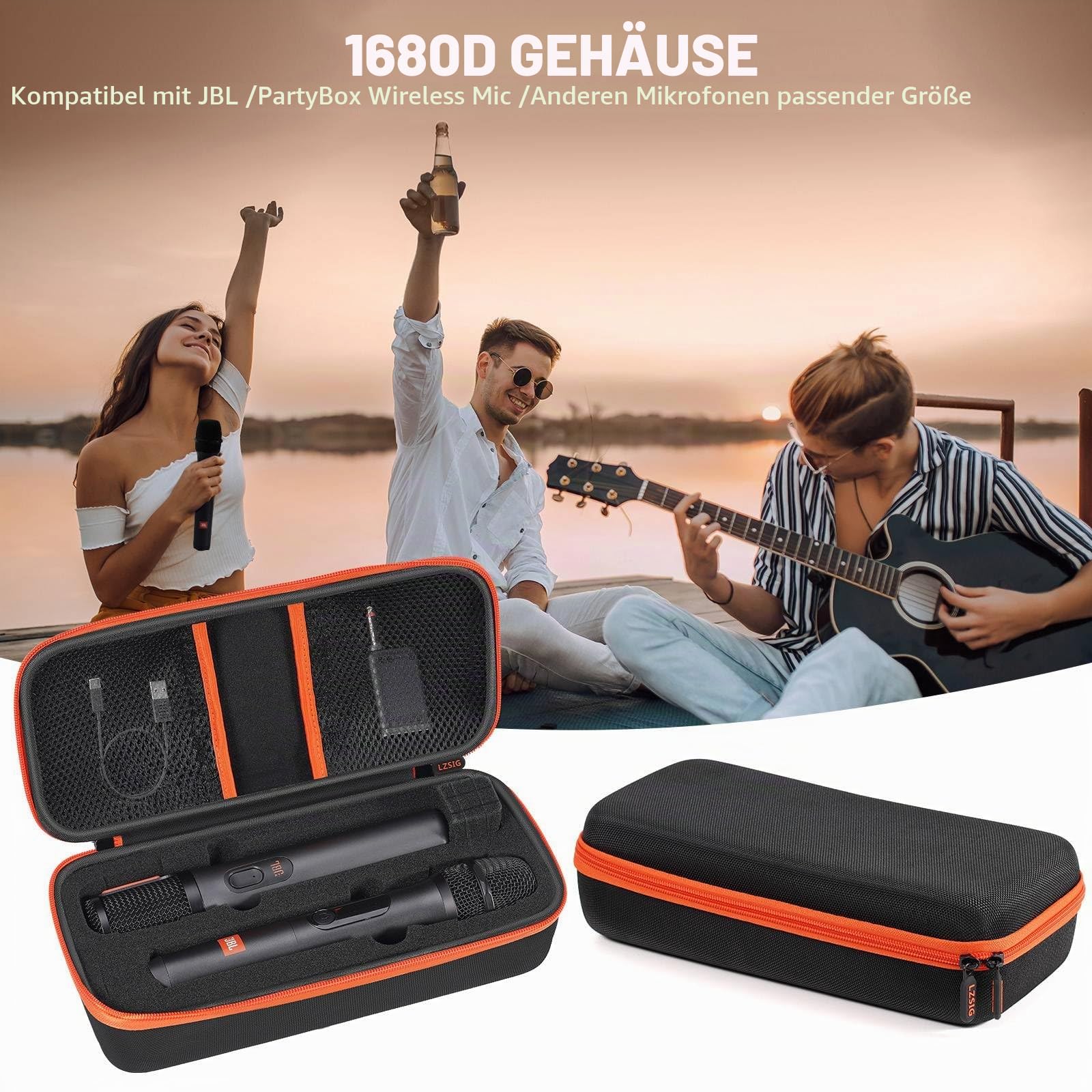 Kabellose Mikrofonhülle, kompatibel mit JBL Wireless Two Microphone System, vorgeschnittener Schaumstoff für Dual Handheld Partybox Mikrofon, Reisetasche für Receiver, Batterien und Adapter, Karaoke