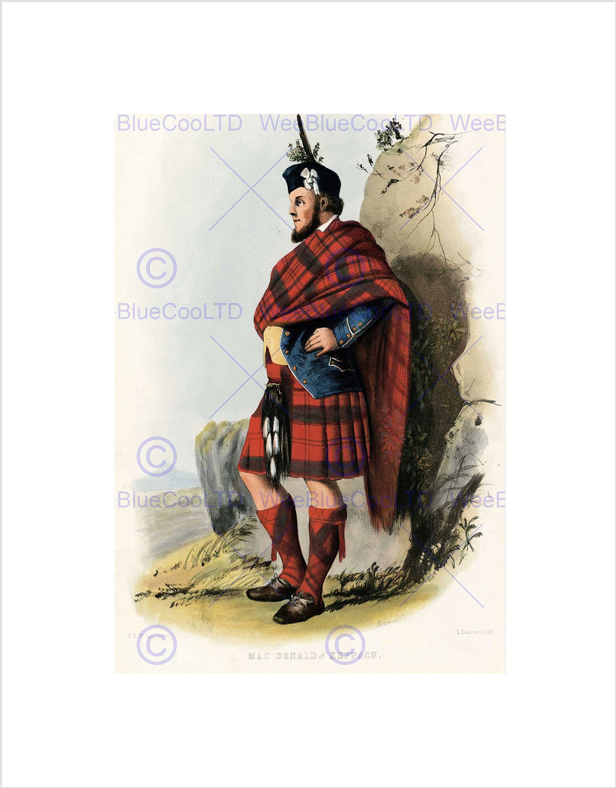 Wee Blue Coo Painting Highland Clan Scotland Tartan Macdonald Keppach Wall Art Print