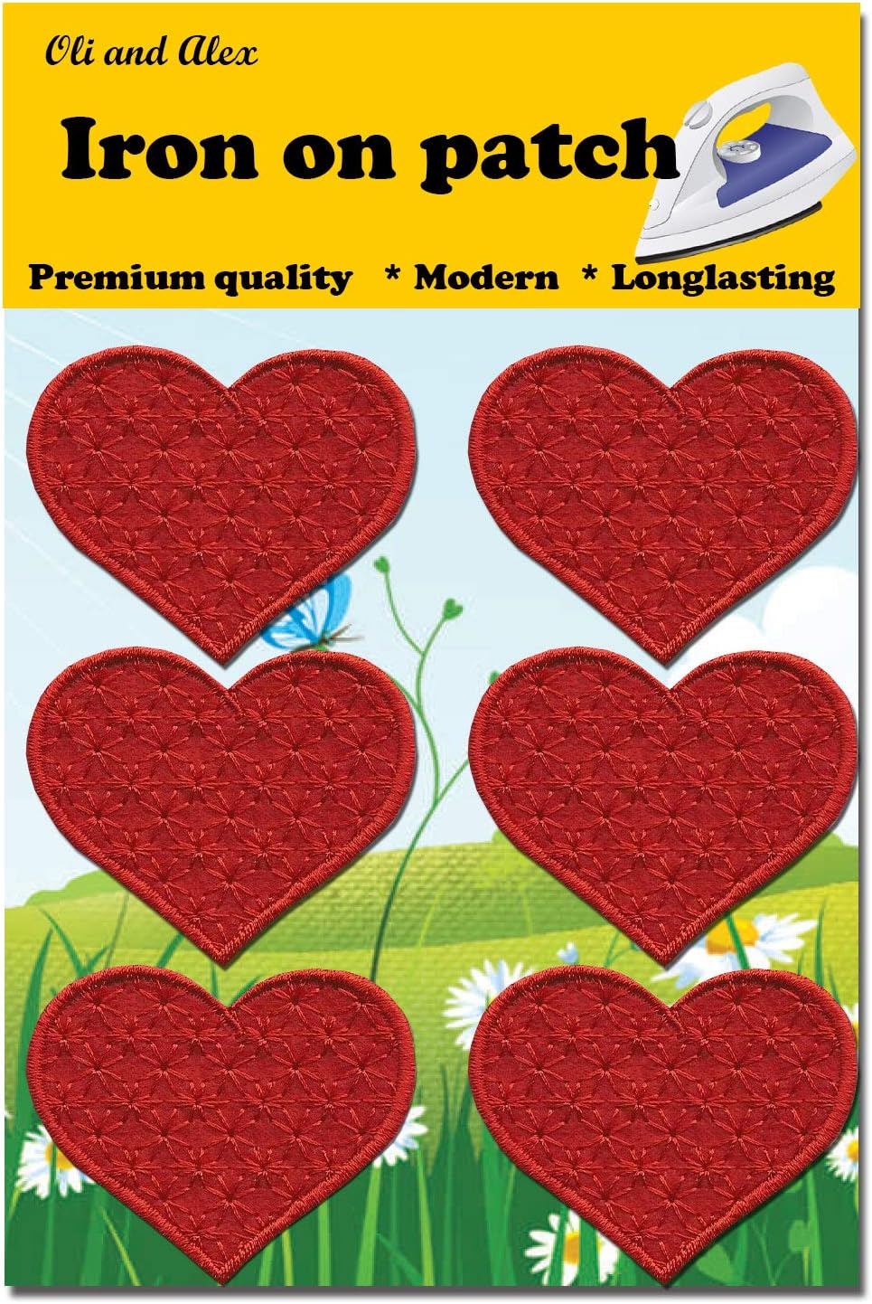 Iron On Patches - Red Heart Patch 6 pcs Iron On Patch Embroidered Applique2.2 x 1.8 inches - 5.6 x 4.7 cm - A-25