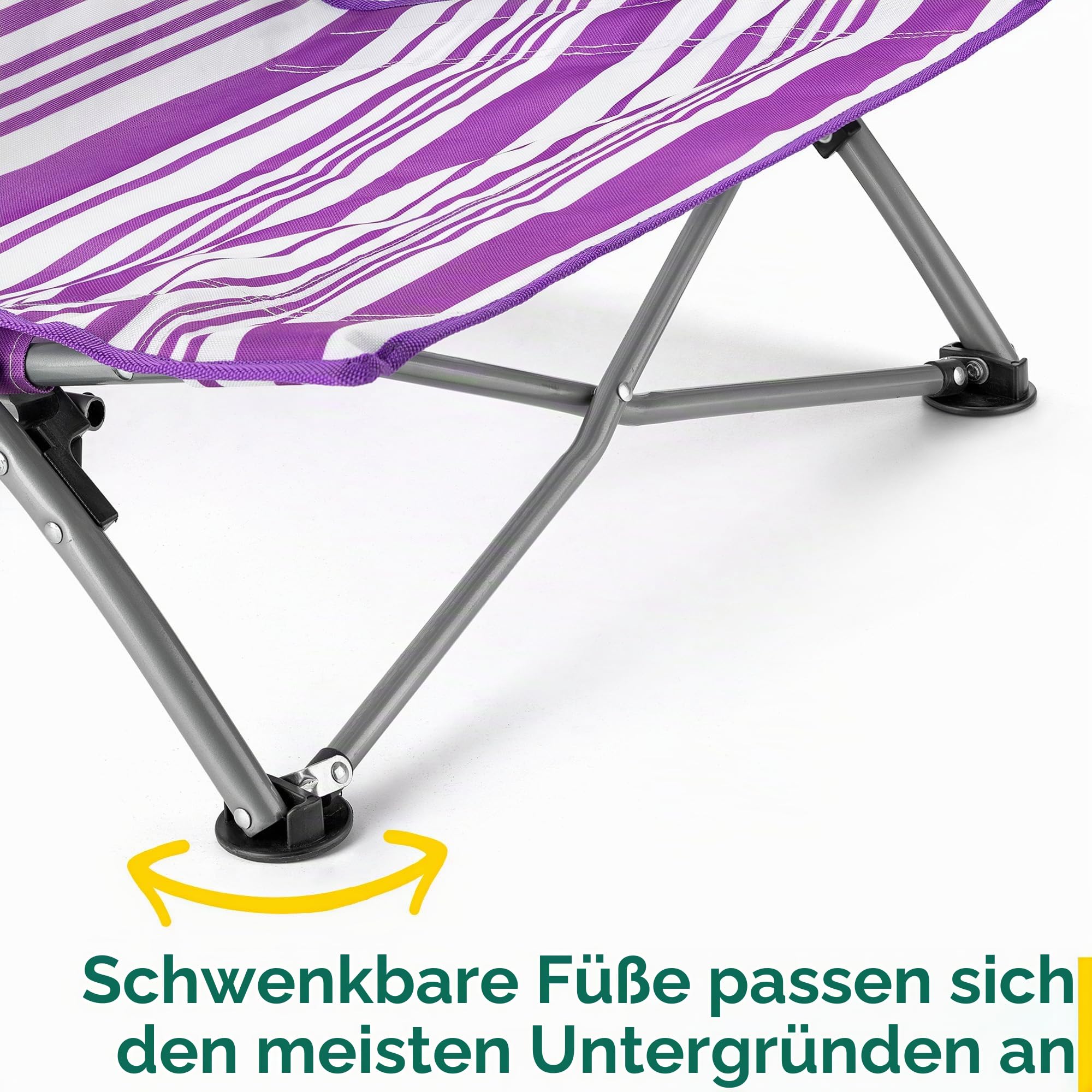 Trail Niedriger Campingstuhl Faltbar, Leichter Klappstuhl für Camping, Terrasse, Festival, Picknick, Garten, Gepolsterte Armlehnen, Strandstuhl, Anti-Sink-Füße, Tasche mit Gurt, Blau Gestreift Sport & Freizeit