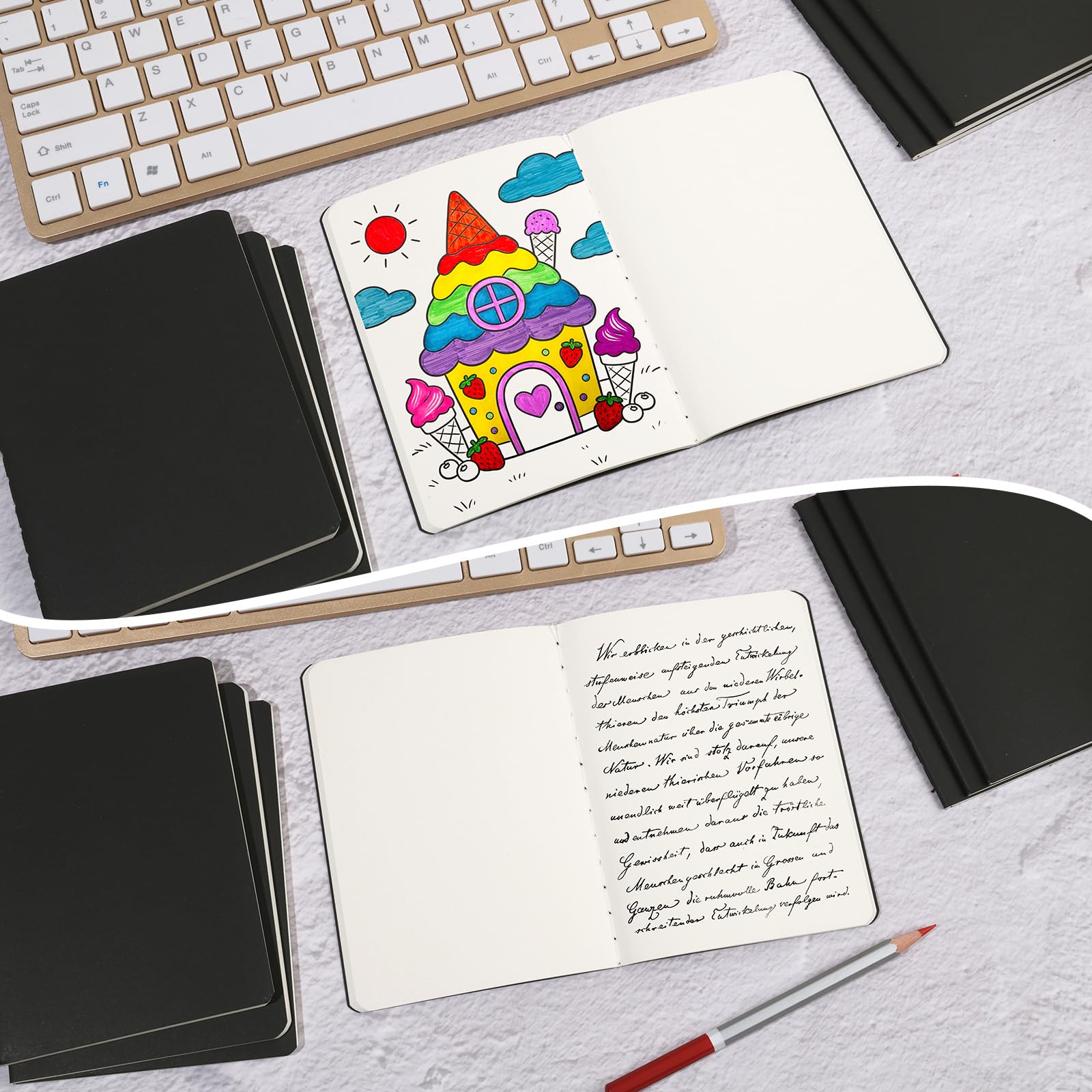 Confezione da 60 quaderni vuoti in carta kraft nera, mini diari senza righe, formato A6, per bambini e studenti, per il ritorno a scuola, ufficio, schizzi, disegni, articoli per la scrittura, 14 cm x