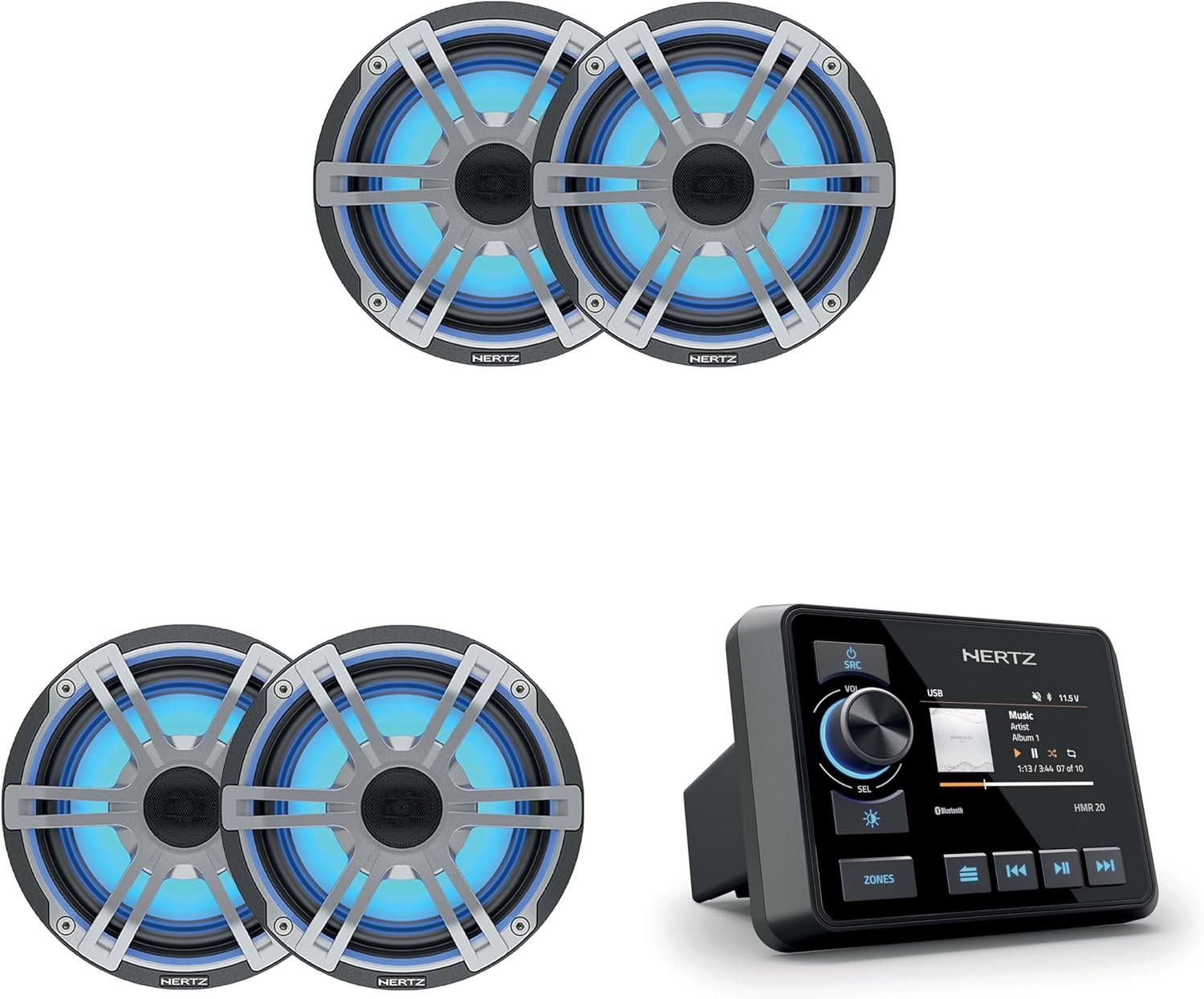 Hertz Marine Audio Center Console Bundle 4X HEX-65-S-LD-G + HMR-20 Bluetooth Marine Receiver