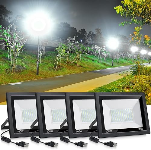 Retisee 4 luces de inundación LED para exteriores, impermeables, IP66, luces de inundación brillantes, 5000 lúmenes, luz blanca de 6000 K, con