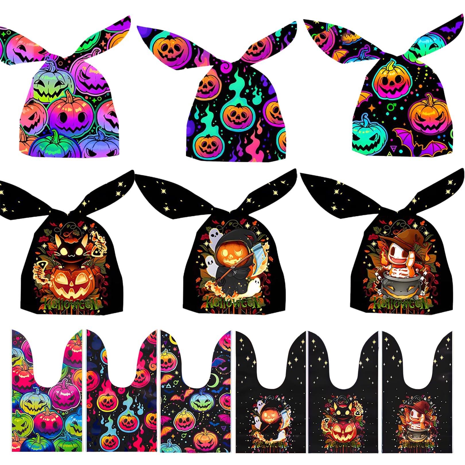 100pcs Halloween Candy Bags, Cookie Sweet Treat Bags for Trick or Treat, Pastry Snacks Goodies Gifts Bag, Small Sweet Bag for Halloween party favor Supplies