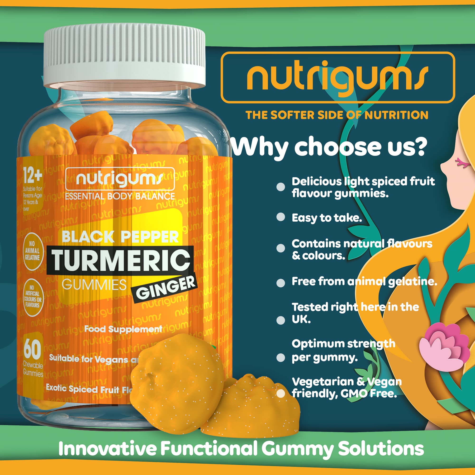 NUTRIGUMS® Turmeric, Ginger & Black Pepper Extract 1000mg (per 2