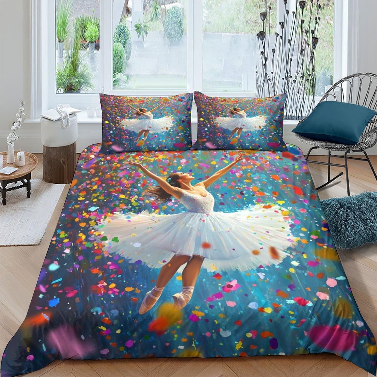 Ctjqhvkz Style-4 3D Printed Ballerina Dance Fitted Sheet Microfiber Soft Colorful Confetti Mattress Cover Bedroom Decor Washable Single（135X200cm）