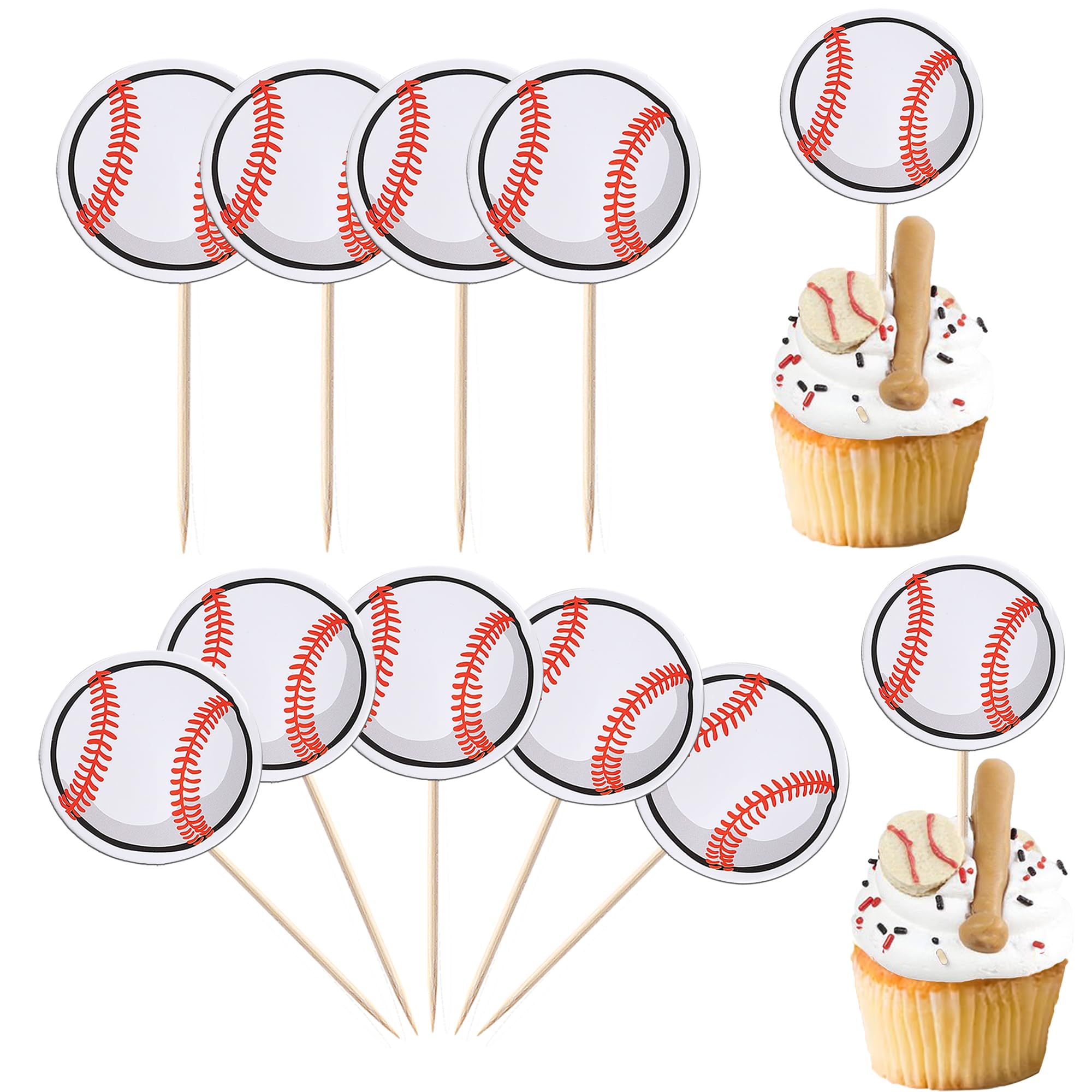 Rsstarxi 40 Pack Baseball Cupcake Toppers Sport Ball Theme Cupcake Picks Baseball Theme Baby Shower Cake Decorations for Sports Theme Kids Birthday Party Cake Decorations