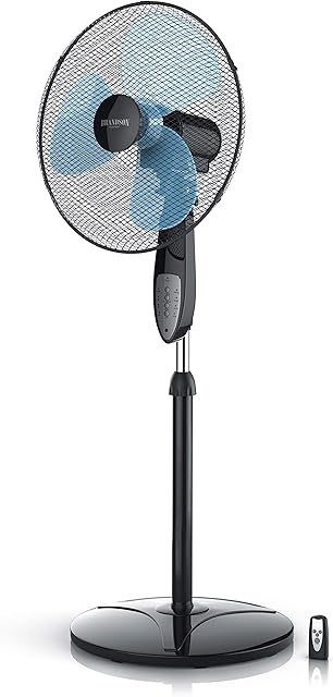 Brandson - Electric Pedestal Fan with Remote Control - Air Cooling  3 Speed  Silent operation  Adjustable Height  Oscillating  Electric Floor Standing Fan - 50 W  for home and office - Black