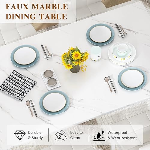 Miniatura 5 de Set de mesa de comedor AWQM para 4, juego de mesa y sillas de cocina de imitación de mármol de 4, juego de mesa de comedor moderno para 4, mesa de