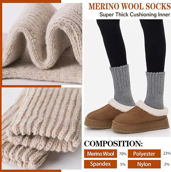 Merino Wool Boot Socks Thermal Winter Warm Thick Cosy Hiking Walking Work Socks for Men Women 3 Pairs