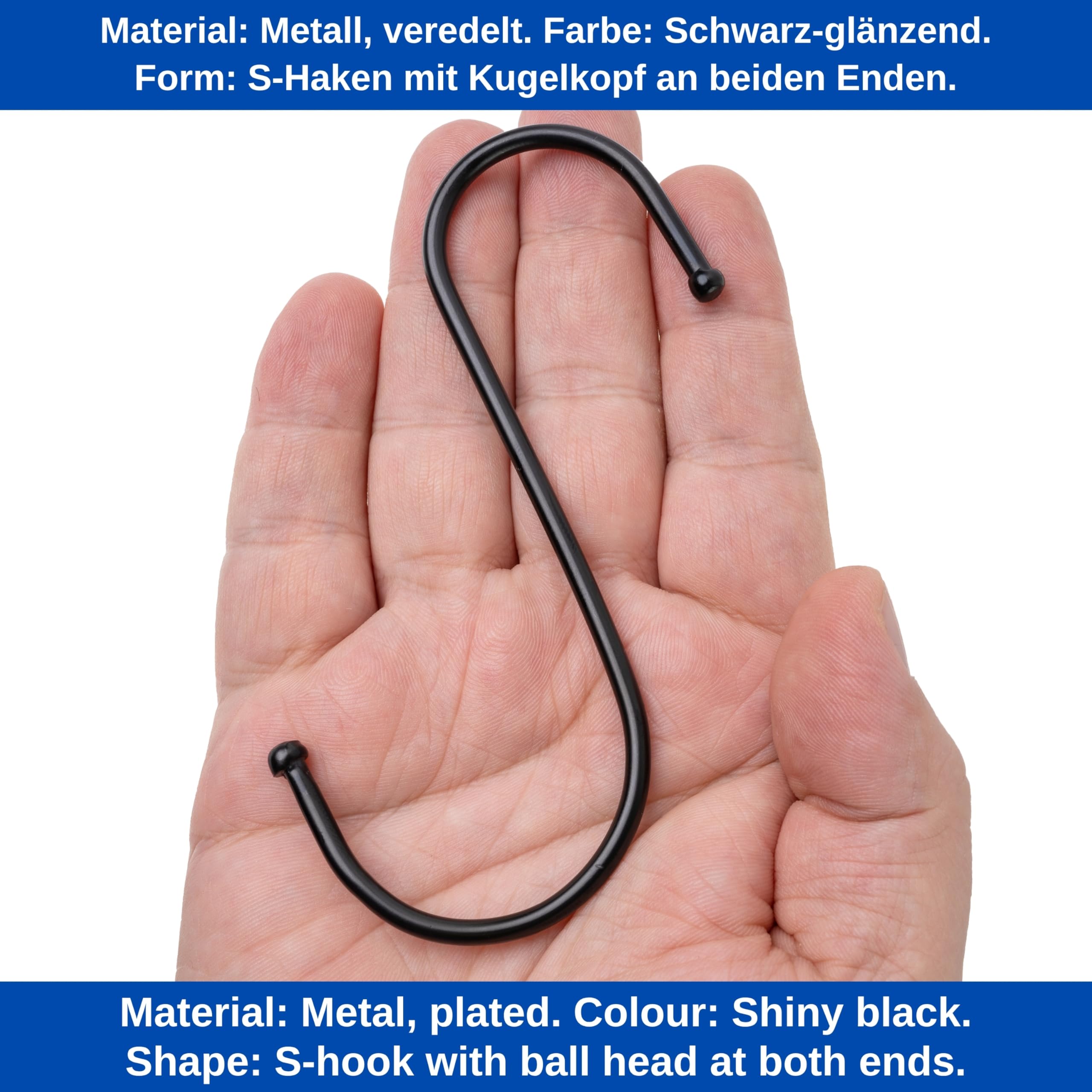 QUARKZMAN 9Stk S Haken 3.5 Kunststoff Hänge S Förmige Haken Groß S Kleiderbügel Schrank Stangen Haken für Tassen Pflanzen Schmuck Jeans Werkzeuge Schwarz