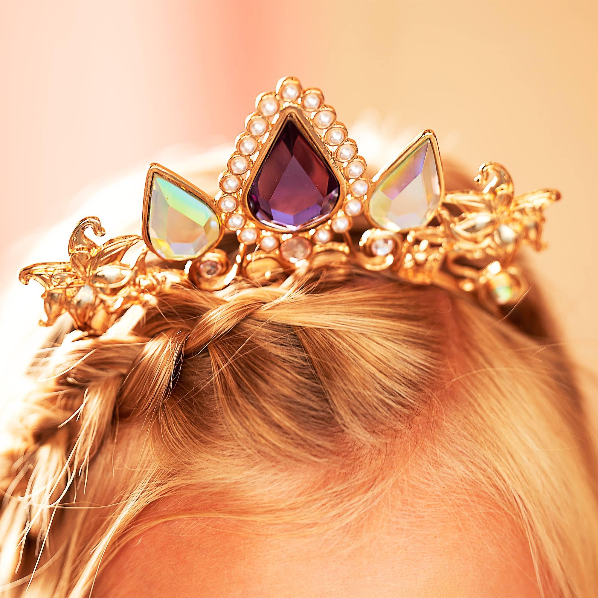Disney Store Official Diadème Raiponce pour enfants, accessoire de déguisement avec finition dorée, fleurs de soleil et strass violets