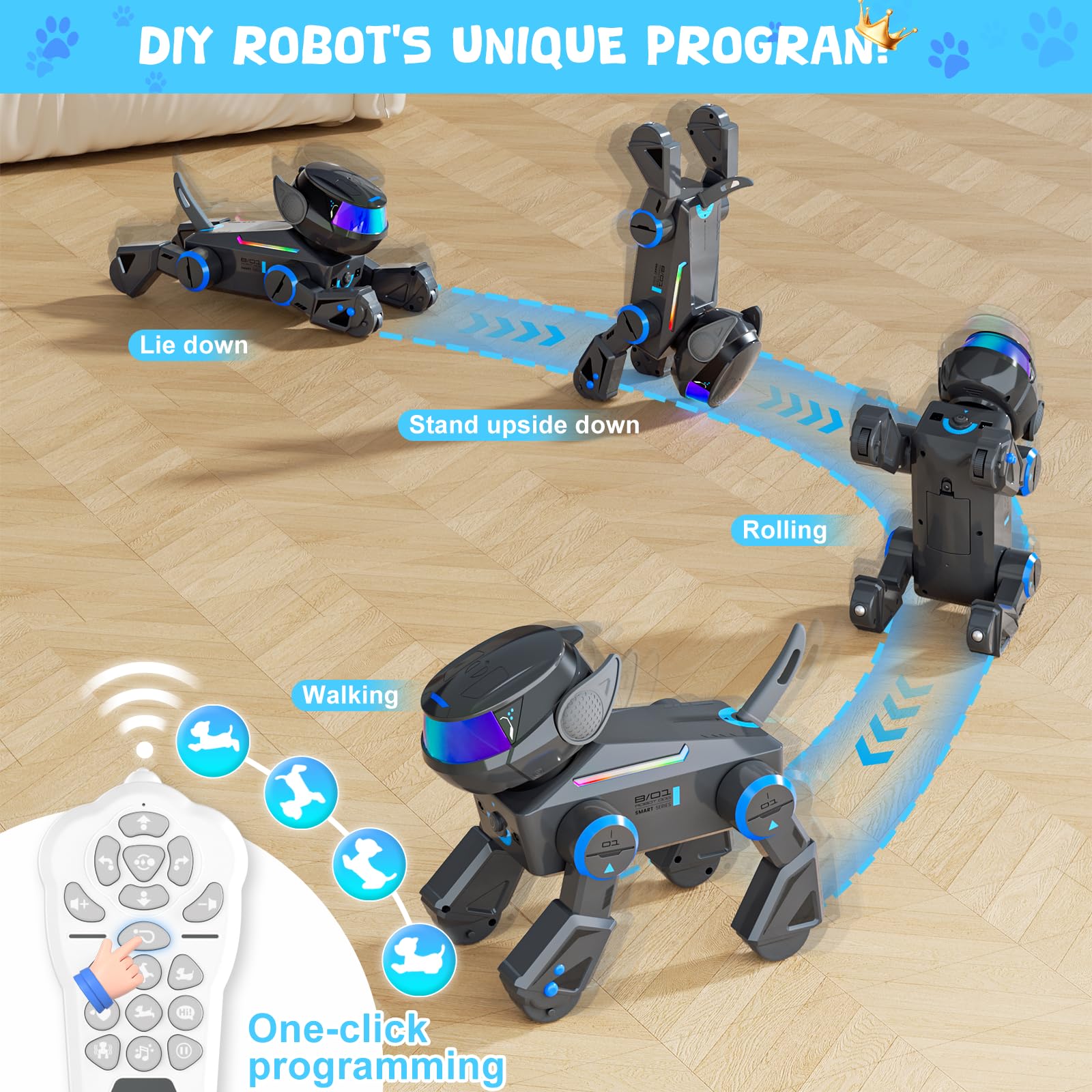 Robot Cane Giocattolo per Bambini 3+ Anni, Giocattoli Programmabile Robot Cane Intelligente con Bluetooth, Giochi Interattivo Che Canta e Danza Regalo di Natale per Bimbo Bimba 3 4 5 6 7 8 Anni