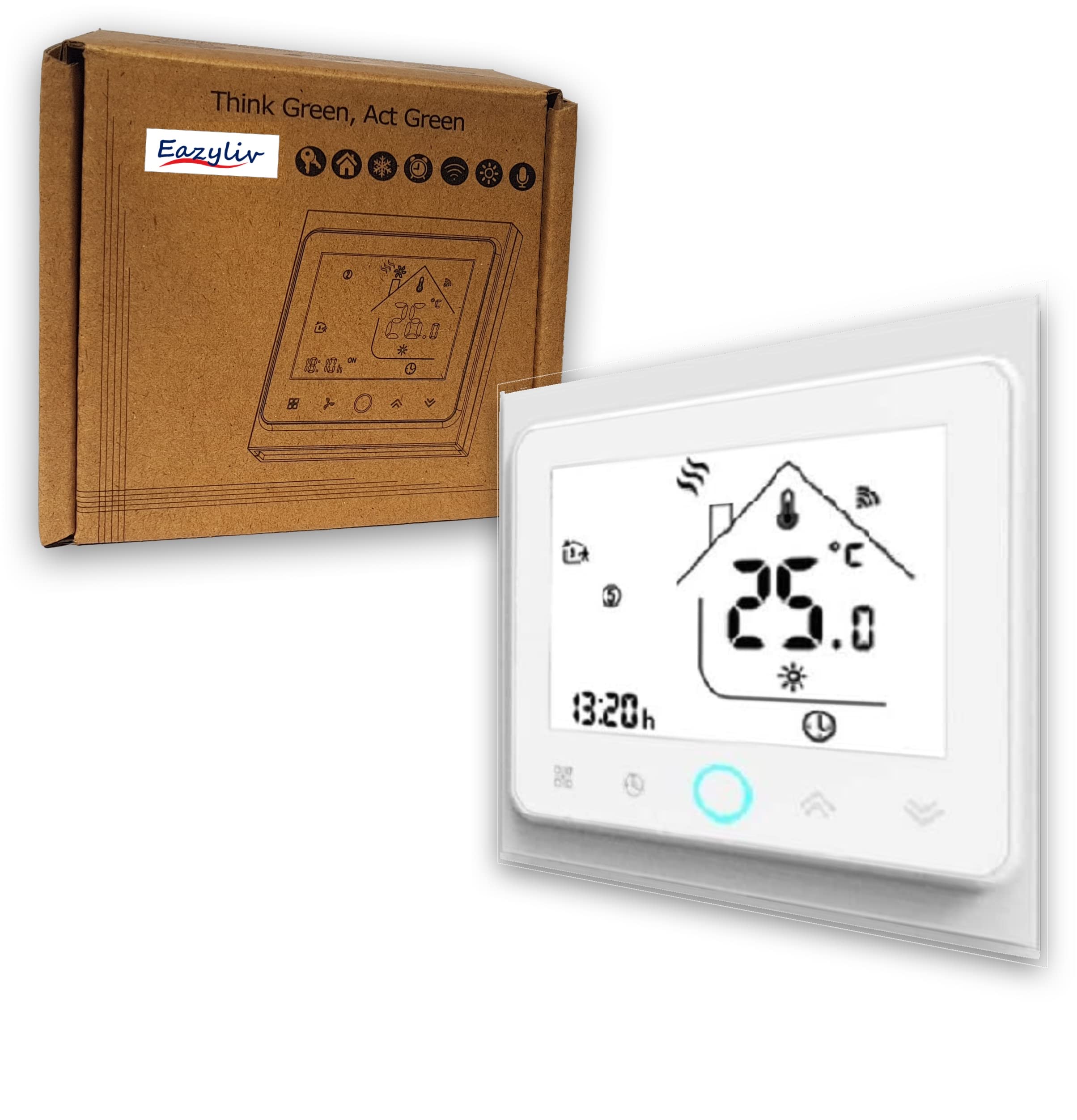 Eazyliv Smart SolutionsTuya WiFi Smart Touch Screen Air Conditioner Thermostat Controller with Amazon Alexa Echo Google Home - 2 Pipe