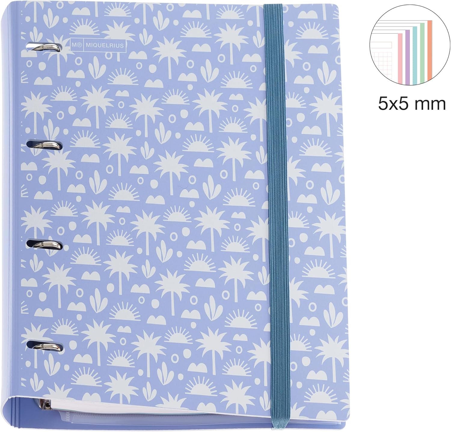 Miquelrius - Polyfoam Plastic Folder, A4 Ring Binder, Includes a Refill of 100 Squared Sheets + 4 dividers + 1 Polypropylene Envelope, 4 Ring Binder, Rubber Closure