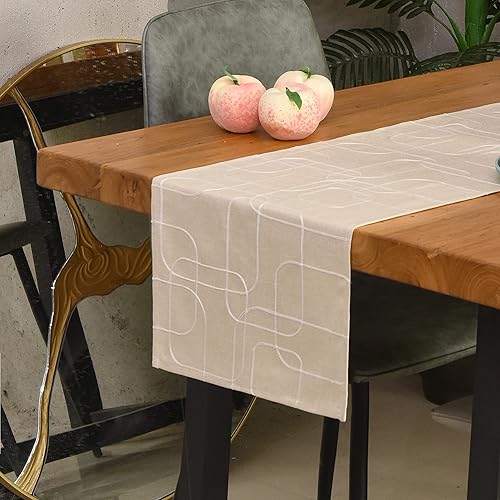 Miniatura 2 de Winotic Camino de mesa de 13 x 72 pulgadas de largo, moderno mantel bordado marfil claro para cocina, comedor, mesa de café, boda, fiesta,