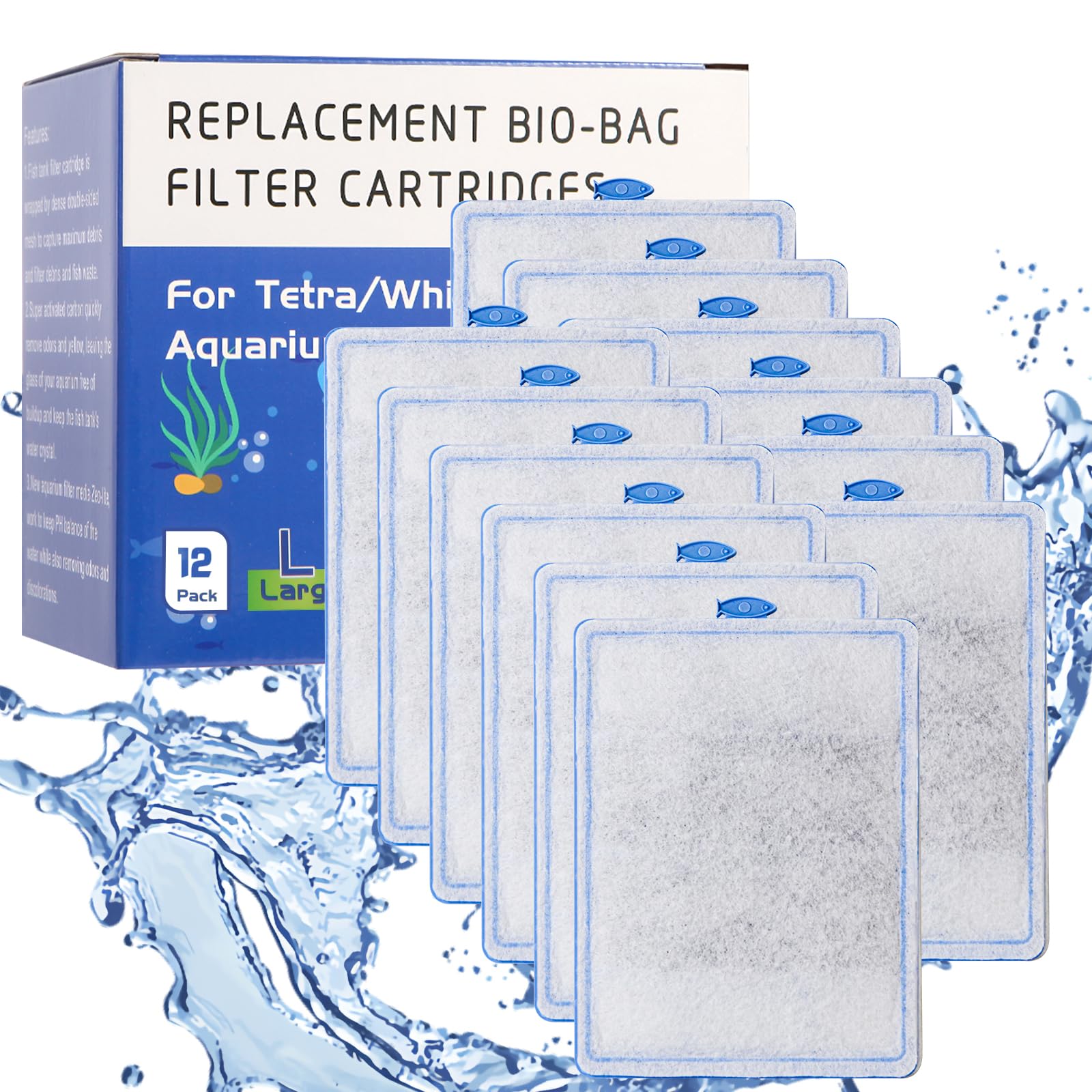 12 Pack Large Assembled Aquarium Filter Cartridge for Whisper Bio-Bag Power Filters, Replacement Filter Cartridges for Whisper 20i/40i IQ20/30/45/60 PF20/30/40/60 Power Filter