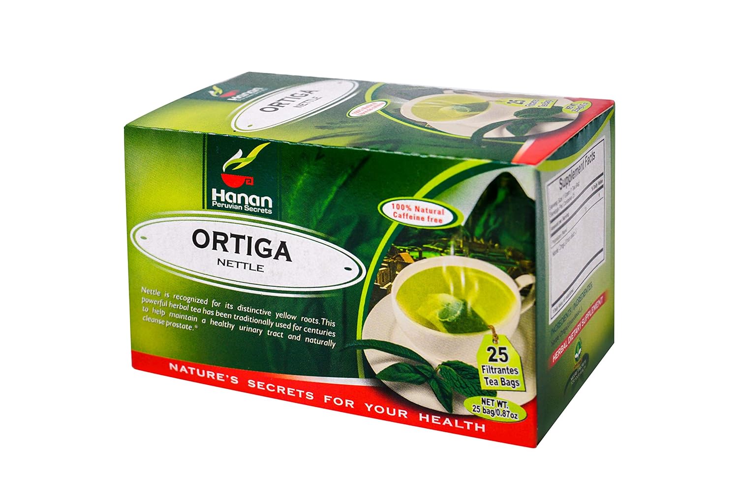 Hanan Peruvian Secrets 100% Natural Nettle | 25 Tea Bags | Naturally help Symptoms of Arthritis, Rheumatism, Anemia and Urinary Tract (6 Pack)