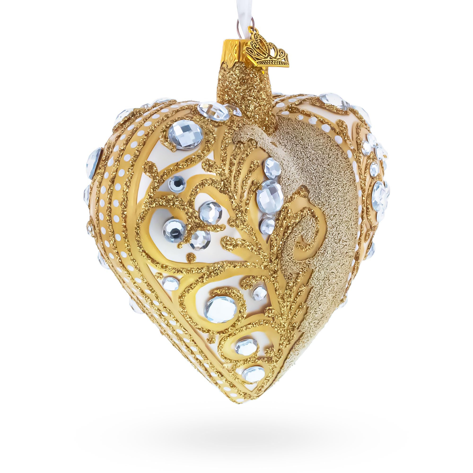 Adorno de Navidad de cristal barroco con diseño de corazón dorado