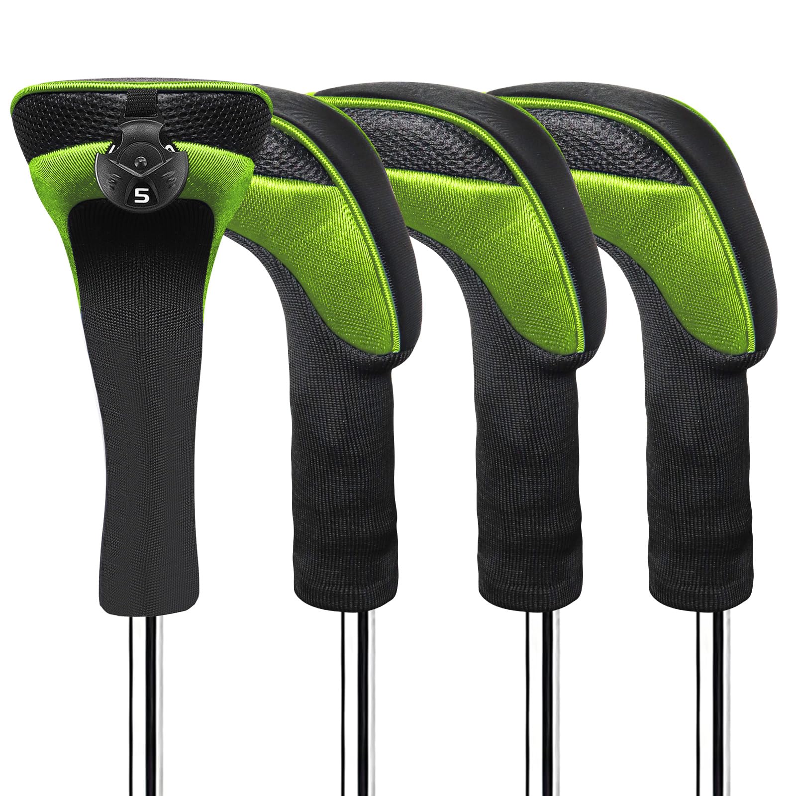 FINGER TEN Golf Club Head Covers Woods Hybrids Long Cover, Headcovers with Interchangeable No. Tags Fit All Hybrids Wood Clubs Light Durable (Aquamarine-4 Pack Hybrid Covers)