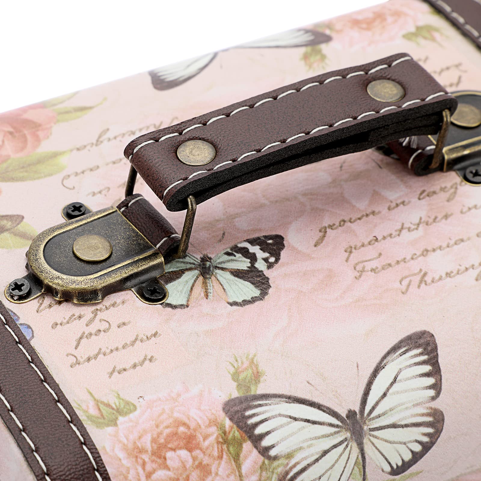 Coffret au trésor boîte de rangement en bois + cuir PU coffret à bijoux vintage cadeau pour ranger des bijoux,bibelots 18 x 14 x 12cm (motif de papillon)