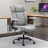 BRTHORY Office Chair High Back Ergonomic Executive Computer Desk Chair Comfortable Fabric Padded Home Office Desk Chairs with Flip-up Arm Rest Adjustable Height Swivel Wheels (Grey)