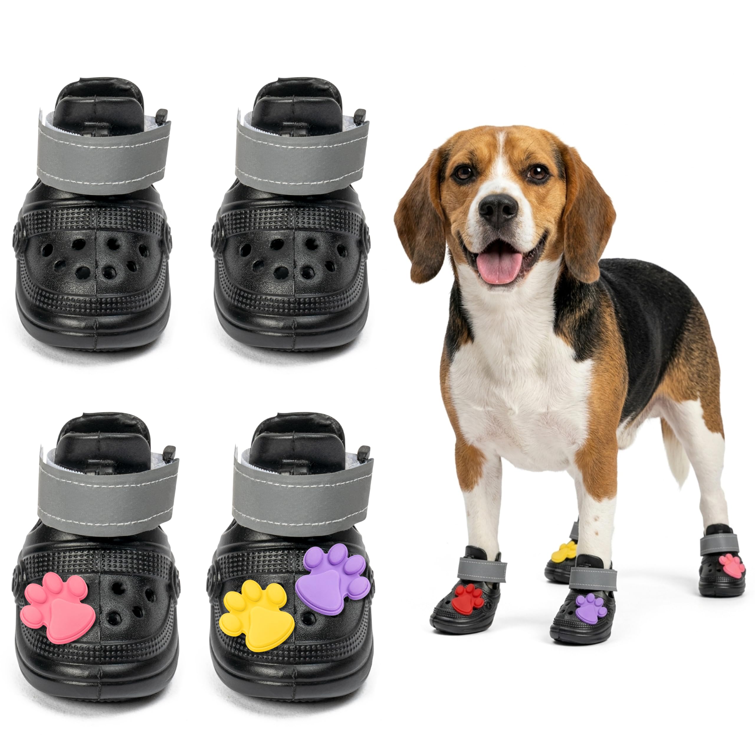 Wood Homing Dog Shoes for Paw Protector - 4pcs Anti Slip Dog Clog Boot Breathable Sandals with Shoe Charm Reflective Strip for Small Medium Dogs, Paw Stop Licking Summer Hot Pavement Beach Walking (M) โ image 1