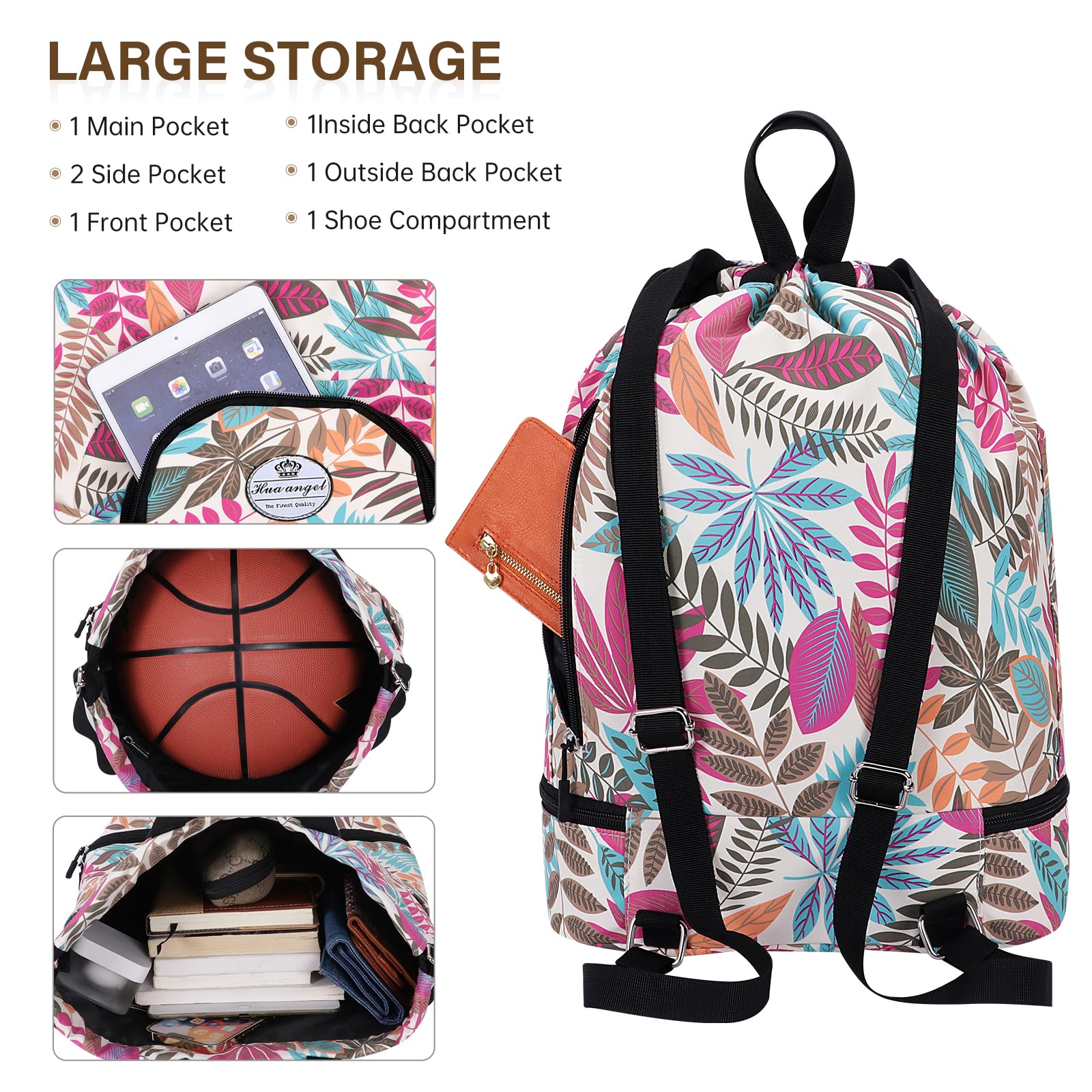 HUA ANGEL Unisex Drawstring Backpack Sports Gym Bag Drawstring Bag Weekend Daypack With Shoe Compartment for Women Men Basketball Football Outdoor Fitness Yoga Swimming Beach - Image 3