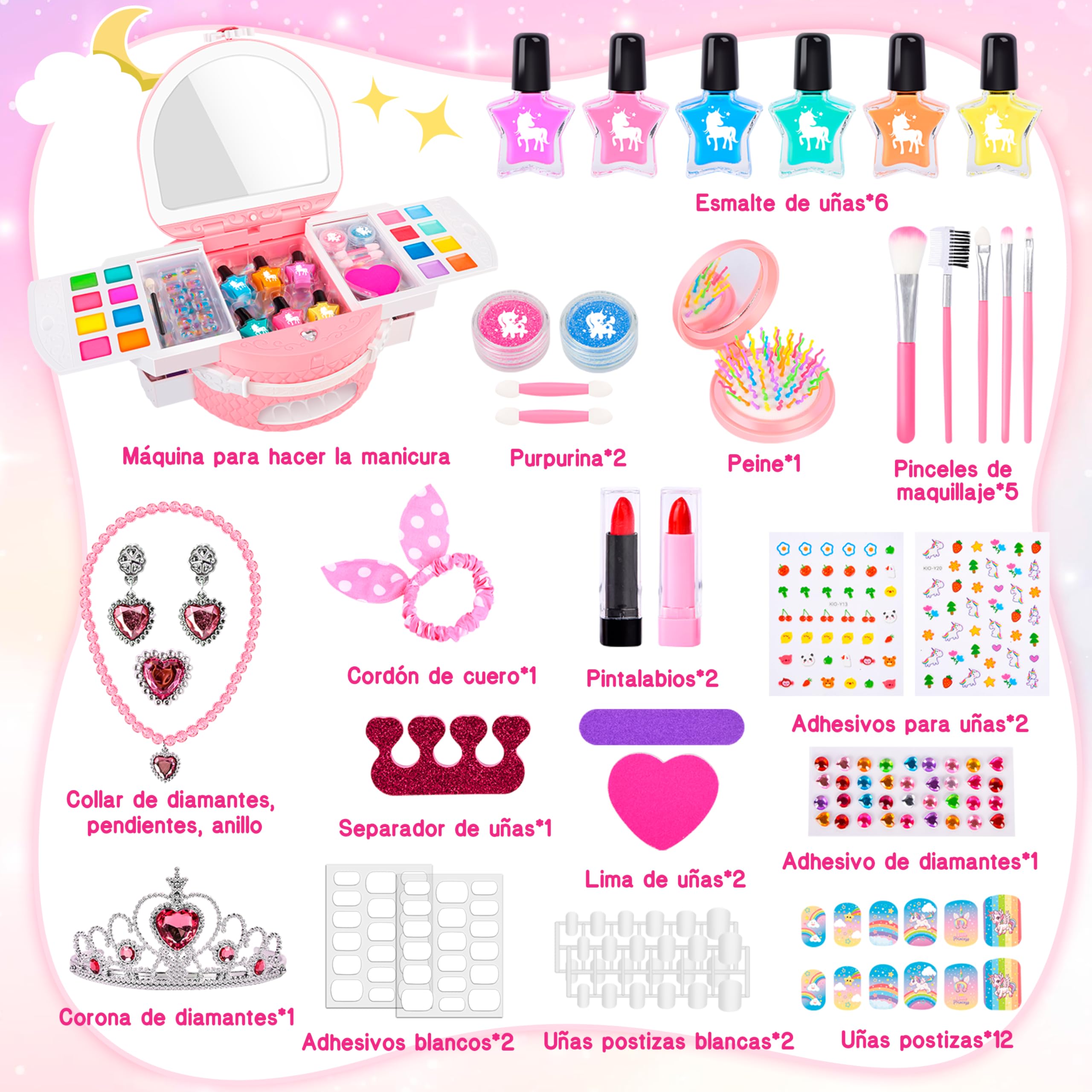 Herenear Set Manicura Niñas con Peel Off Pintauñas, Esmalte de Uñas Secador, Juguetes Kit Estudio Uñas Infantil, Pegatinas de Uñas Juego Cumpleaños Regalo para Niños Niñas (Rosa)