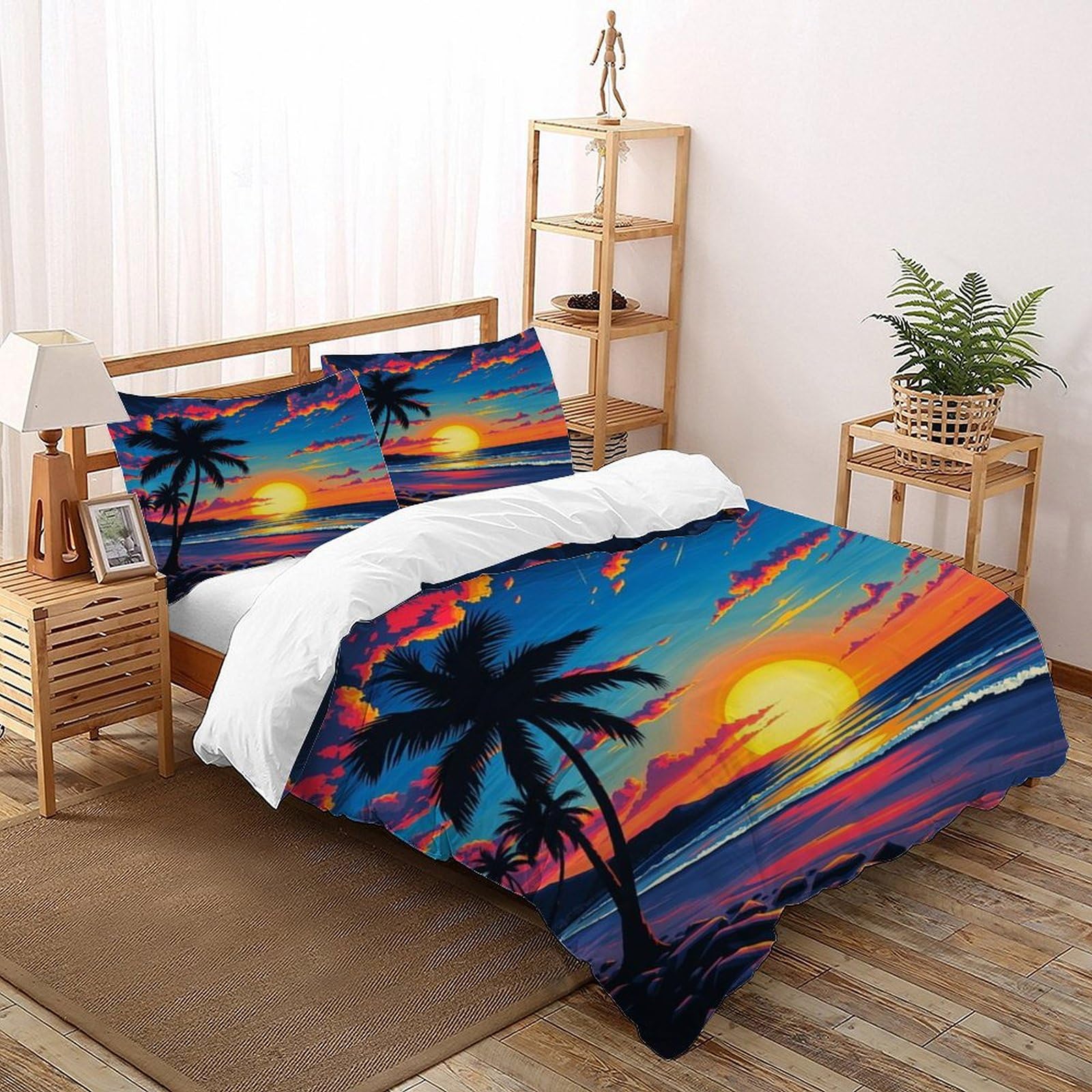 Parure de lit 3 pièces plage avec housse de couette 200x200 et deux taies d'oreiller