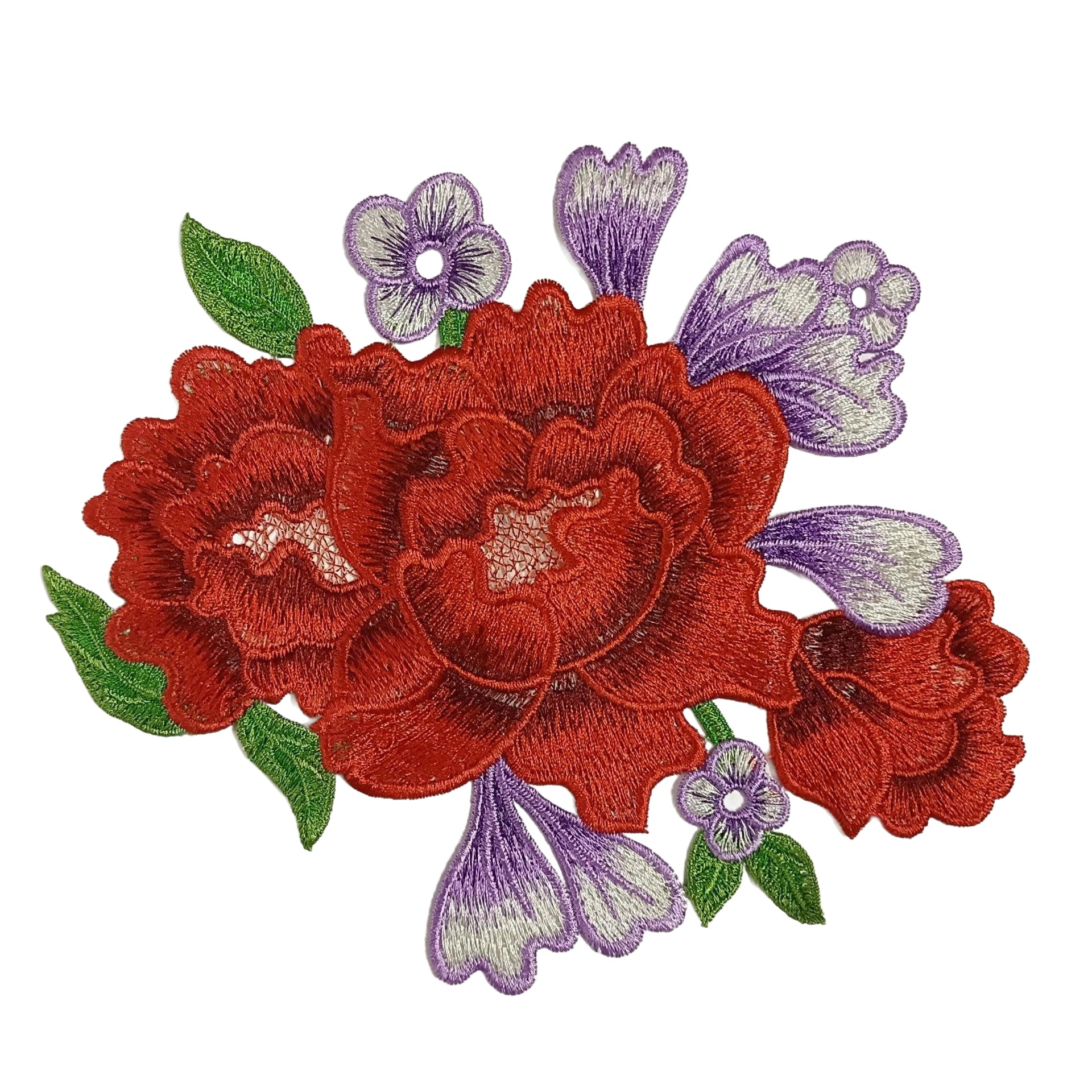 Parches de Bordado Parches Bordados de Flores 21 x 17 cm, 2 Unidades, for Planchar, Chinos, for Ropa, Grandes, for Coser en Vaqueros y Chaquetas(Red)